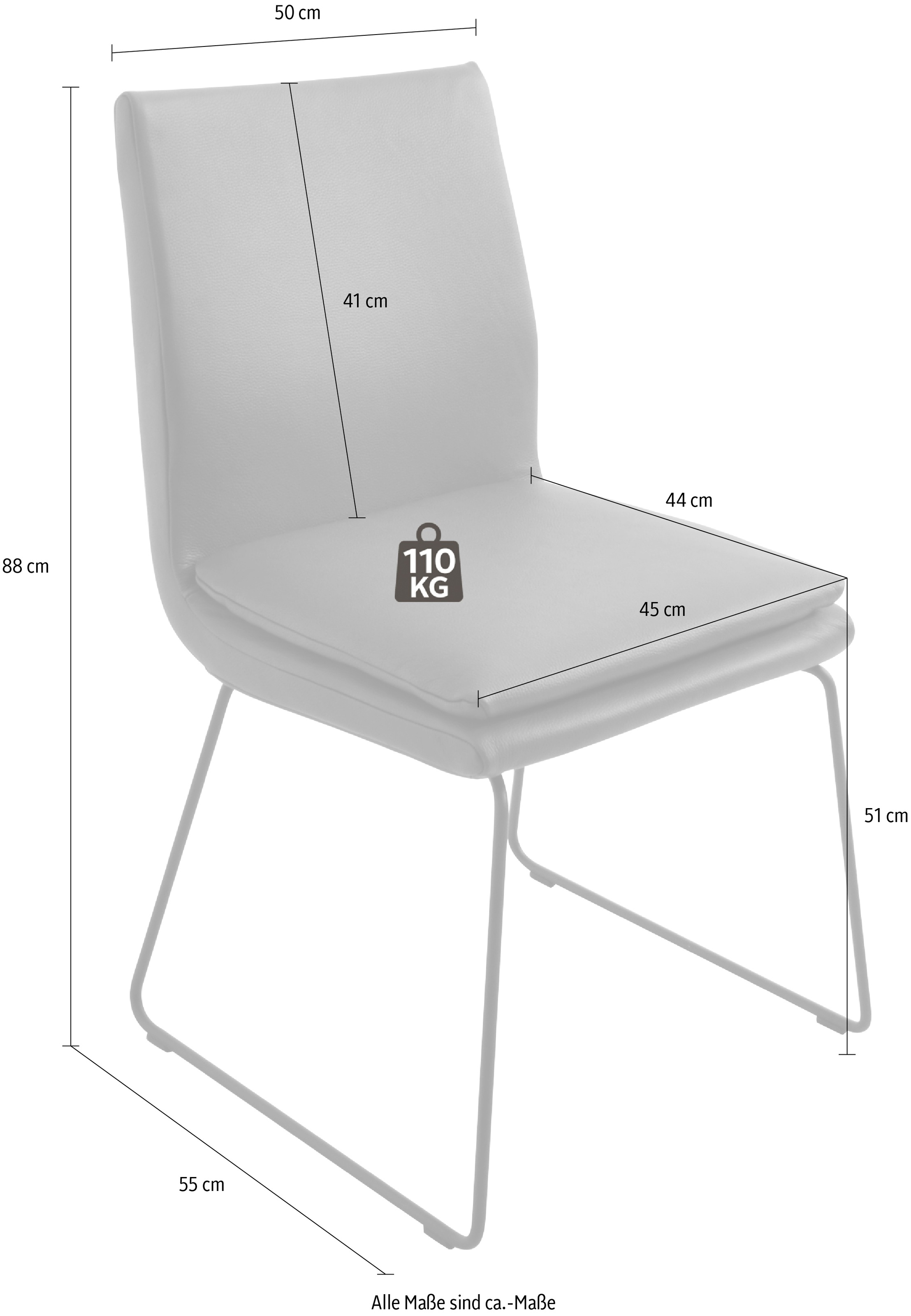 K+W Komfort & Wohnen Esszimmerstuhl »Creso«, Leder Longlife BRONCO, mit Sitzkissen und Rundrohrkufe in Metall schwarz Struktur