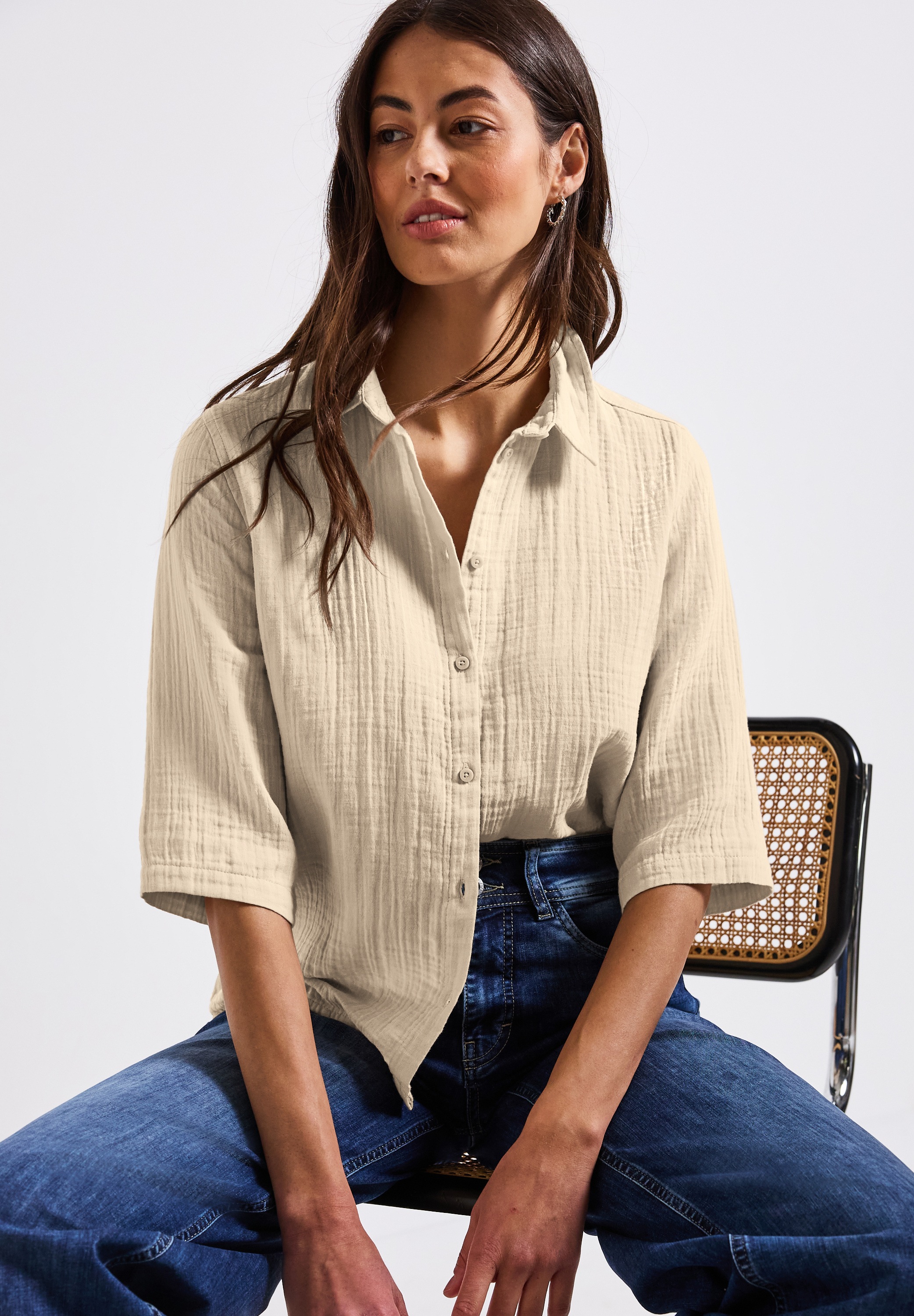 STREET ONE Hemdbluse, im Musselin-Look günstig online kaufen