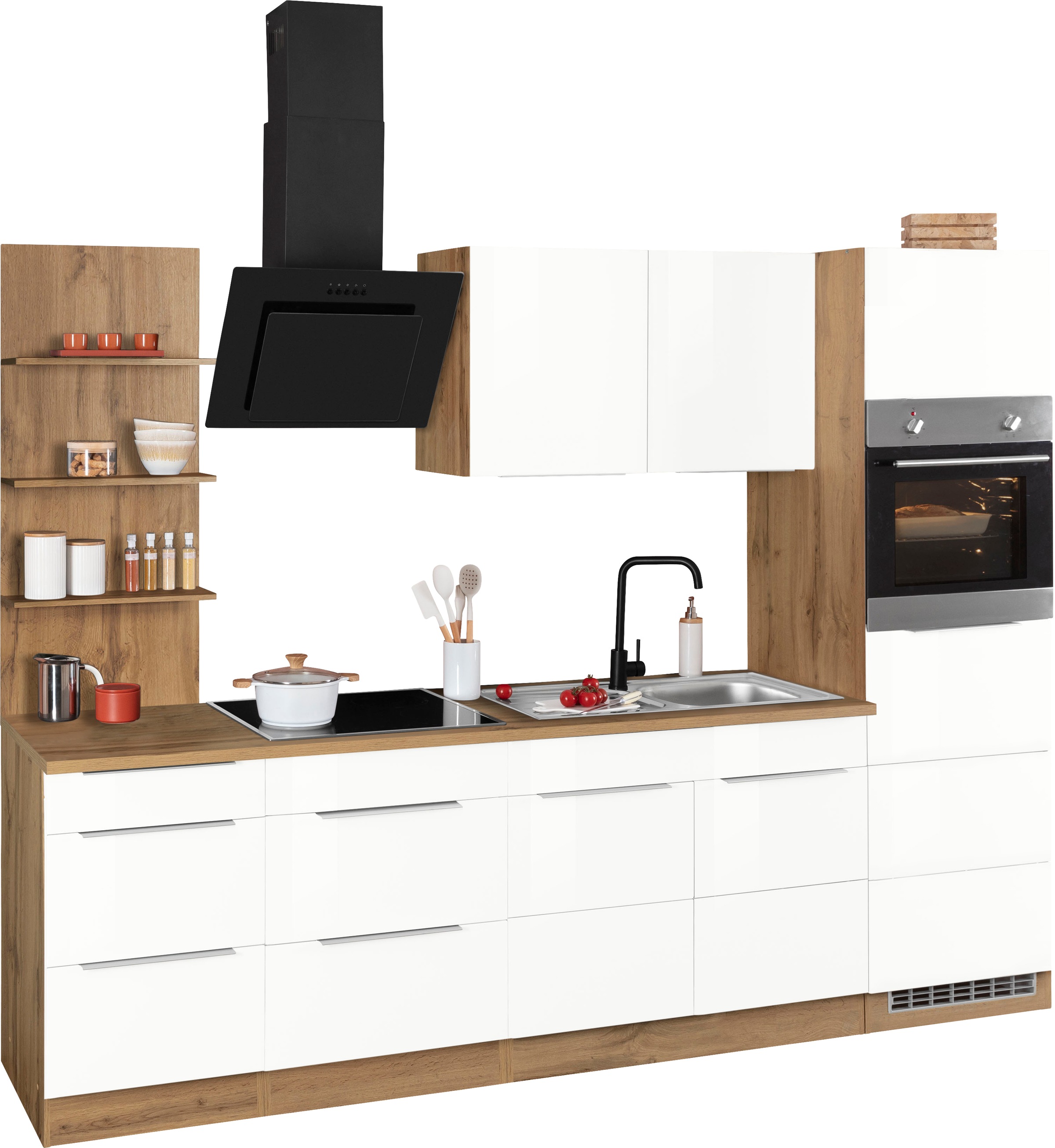 KOCHSTATION Küchenzeile »KS-Brindisi Breite 270 cm« wahlweise mit E-Geräten und Induktion, mit MDF-Fronten und Regal
