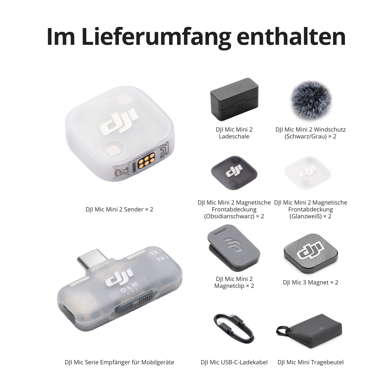 DJI Mikrofon »Mic Mini 2 (2 TX + 1 Mobile RX + Charging Case)«