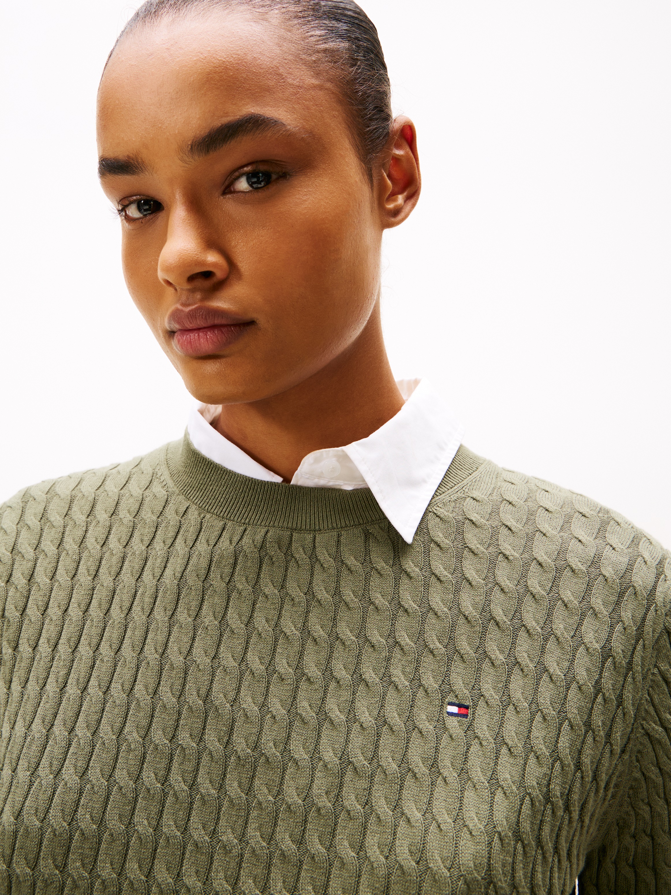 Tommy Hilfiger Rundhalspullover "CO CABLE C-NK LS SWEATER" Baumwolle, mit Z günstig online kaufen