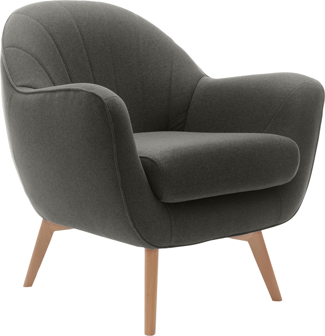 TRENDMANUFAKTUR Sessel »Fuelta, Loungesessel, organische Formensprache, bequem, Solitärsessel«, mit auffälligem Nahtbild und schönen Füßen aus Holz