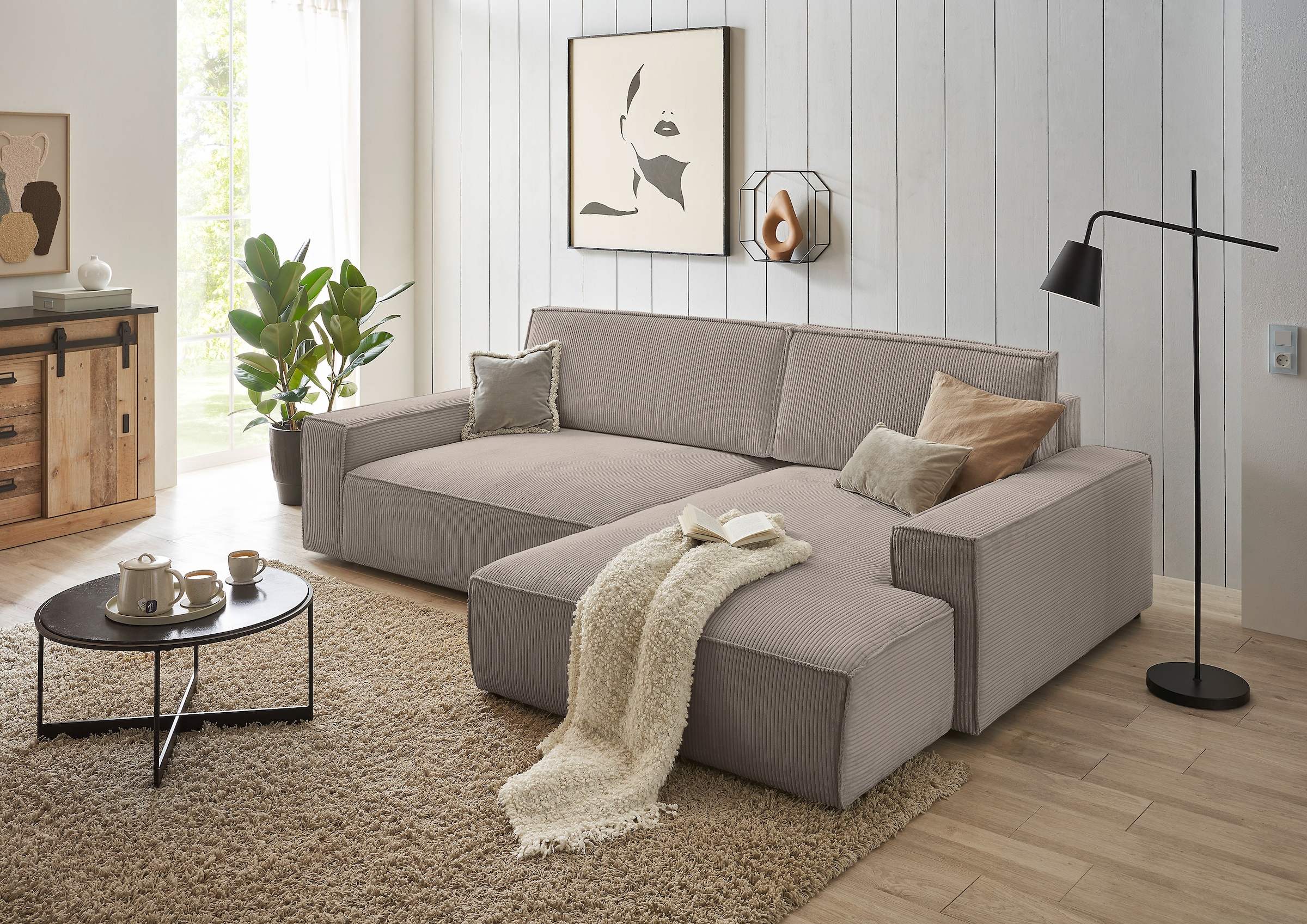 OTTO home Ecksofa »NEU: SHERWOOD XXL 284, Big-Sofa L-Form, tiefe Sitzfläche 95 cm, Cord« Recamiere rechts/links, als Schlafsofa stellbar, Cord u. Leinenoptik