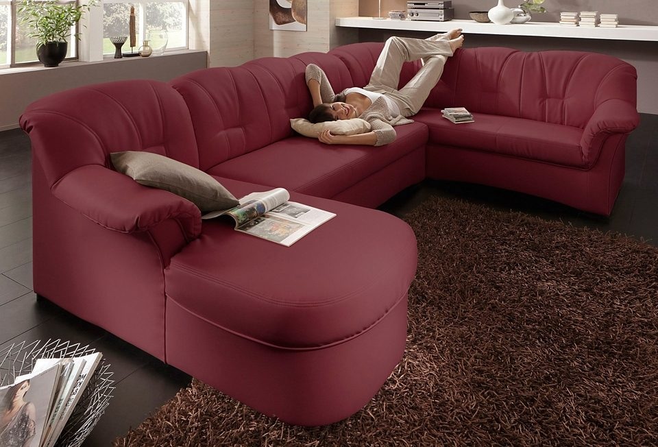 DOMO collection Wohnlandschaft "Papenburg, zeitlose Rückensteppung, bequem, U-Form, Breite 297cm" in großer Farbvielfalt, wahlweise mit Bettfunktion