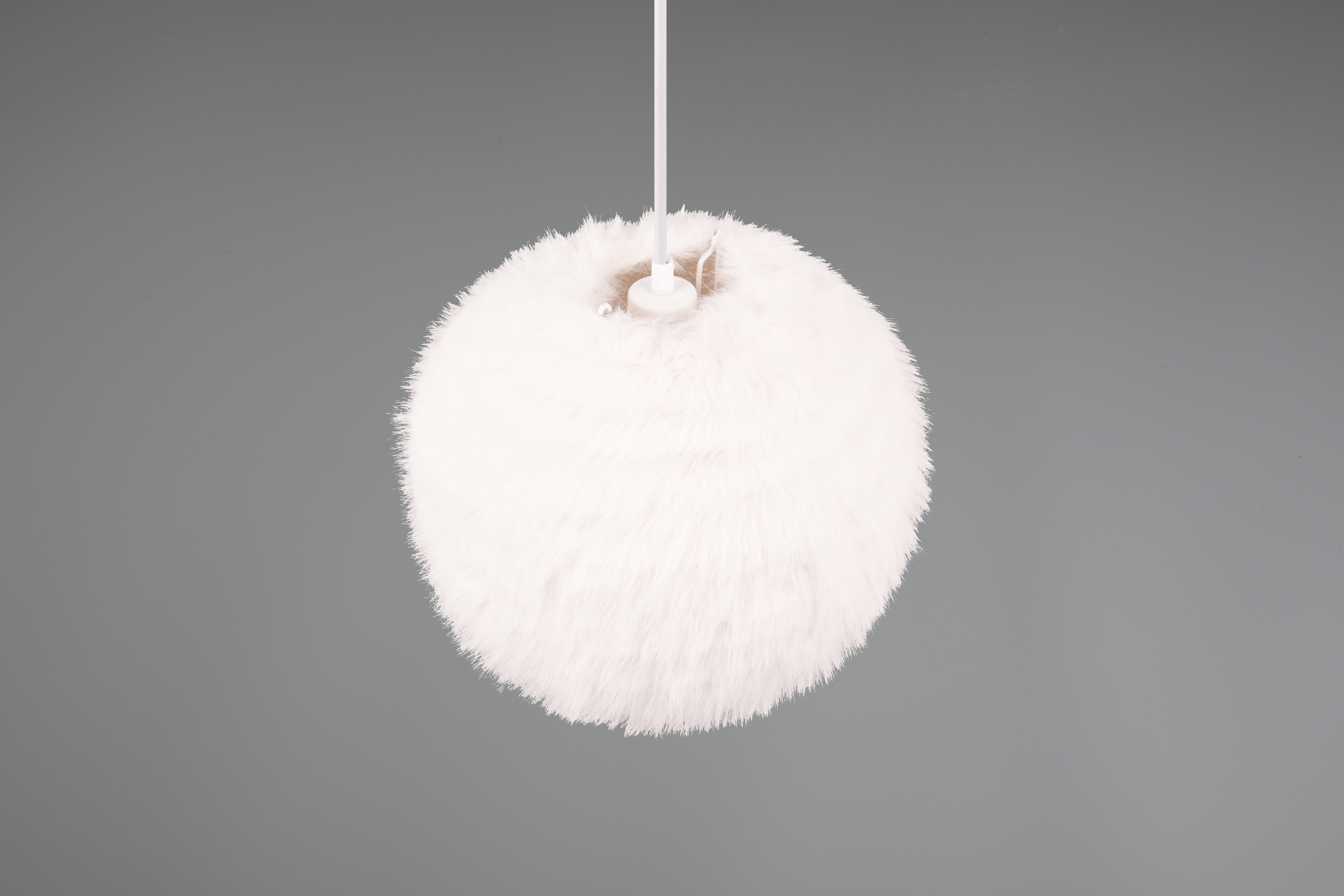 REALITY Leuchten Pendelleuchte »FURRY, höhenverstellbare Hängelampe mit Plüsch Lampenschirm Ø 35cm«, 1 flammig, Leuchtmittel E27 | Leuchtmittel wechselbar, exkl 1xE27 max 10W, weiße Plüsch Hängeleuchte Schlafzimmer Wohnzimmer