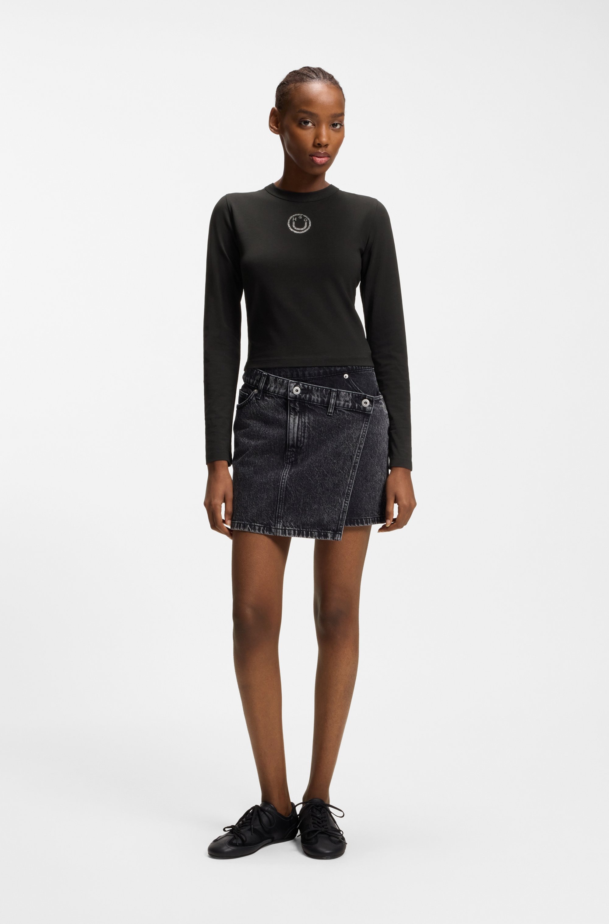 Thumbnail - HUGO Blue Langarmshirt "Daliriee" cropped, Rundhals, mit Strassbesatz