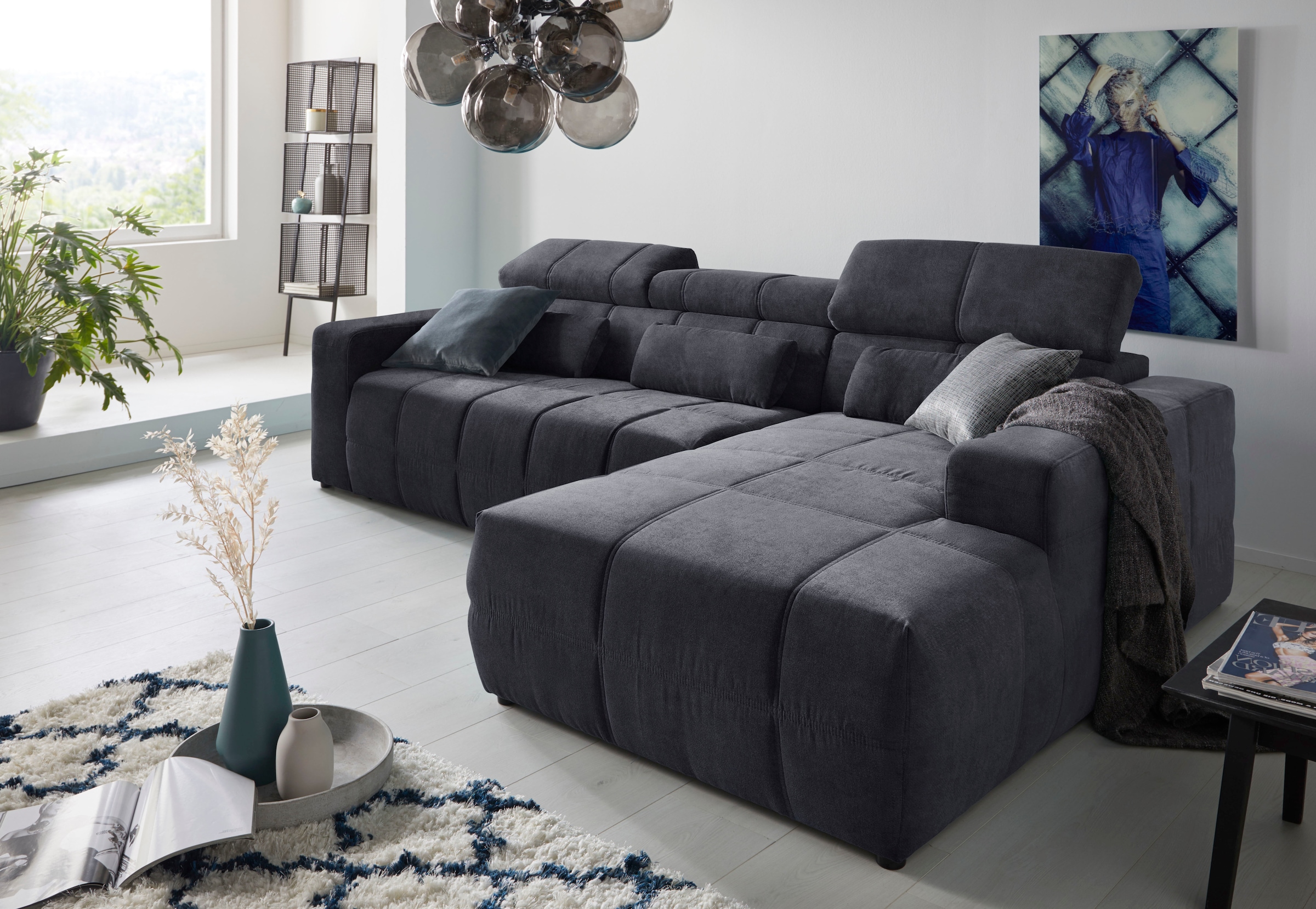 DOMO collection Ecksofa "BRANDON 289x177x80 cm, whlw. mit Sitztiefenverstellung, L-Form" mit Kopfteilverstellung, wahlweise Sitztiefenverstellung, L-Form