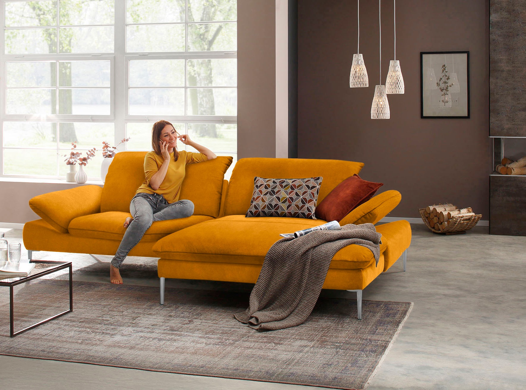 W.SCHILLIG Ecksofa »enjoy&MORE, Designsofa, elegant und bequem, L-Form«, mit Sitztiefenverstellung, Füße Chrom glänzend, Breite 294 cm