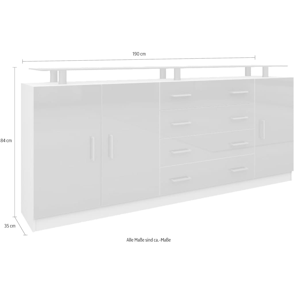 borchardt Möbel Kommode »Finn«, Breite 190 cm, mit Glasablage