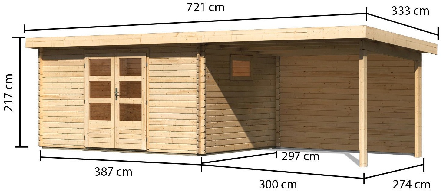 Karibu Gartenhaus »Trittau 5«, mit Anbaudach und Rückwand