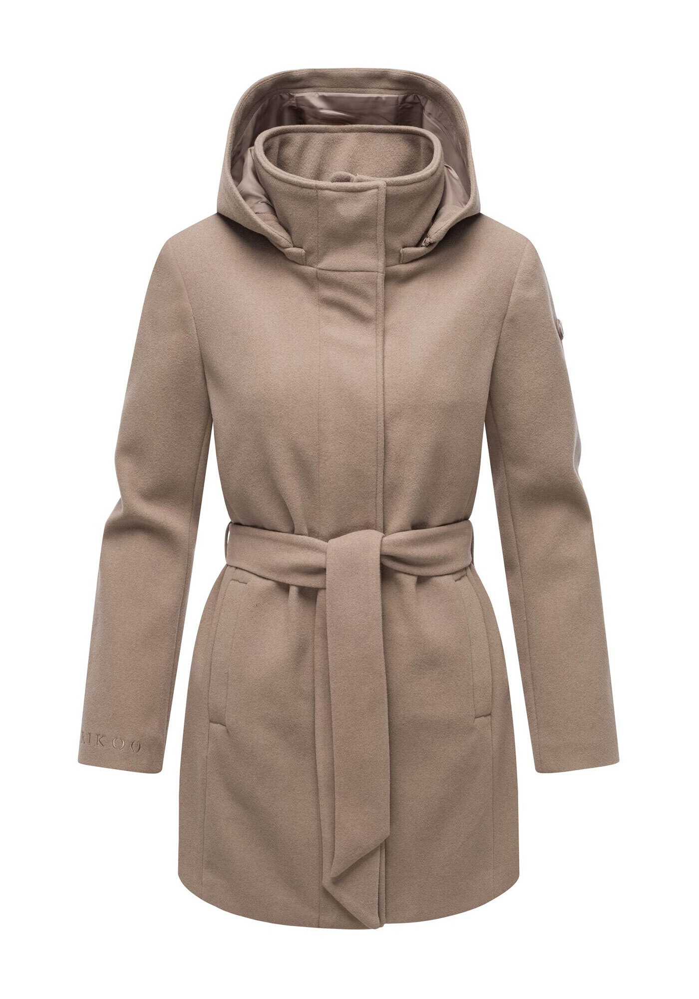Marikoo Kurzmantel »Katalinaa«, Eleganter Wickel Mantel mit Taillengürtel und Oversized Hood Kapuze