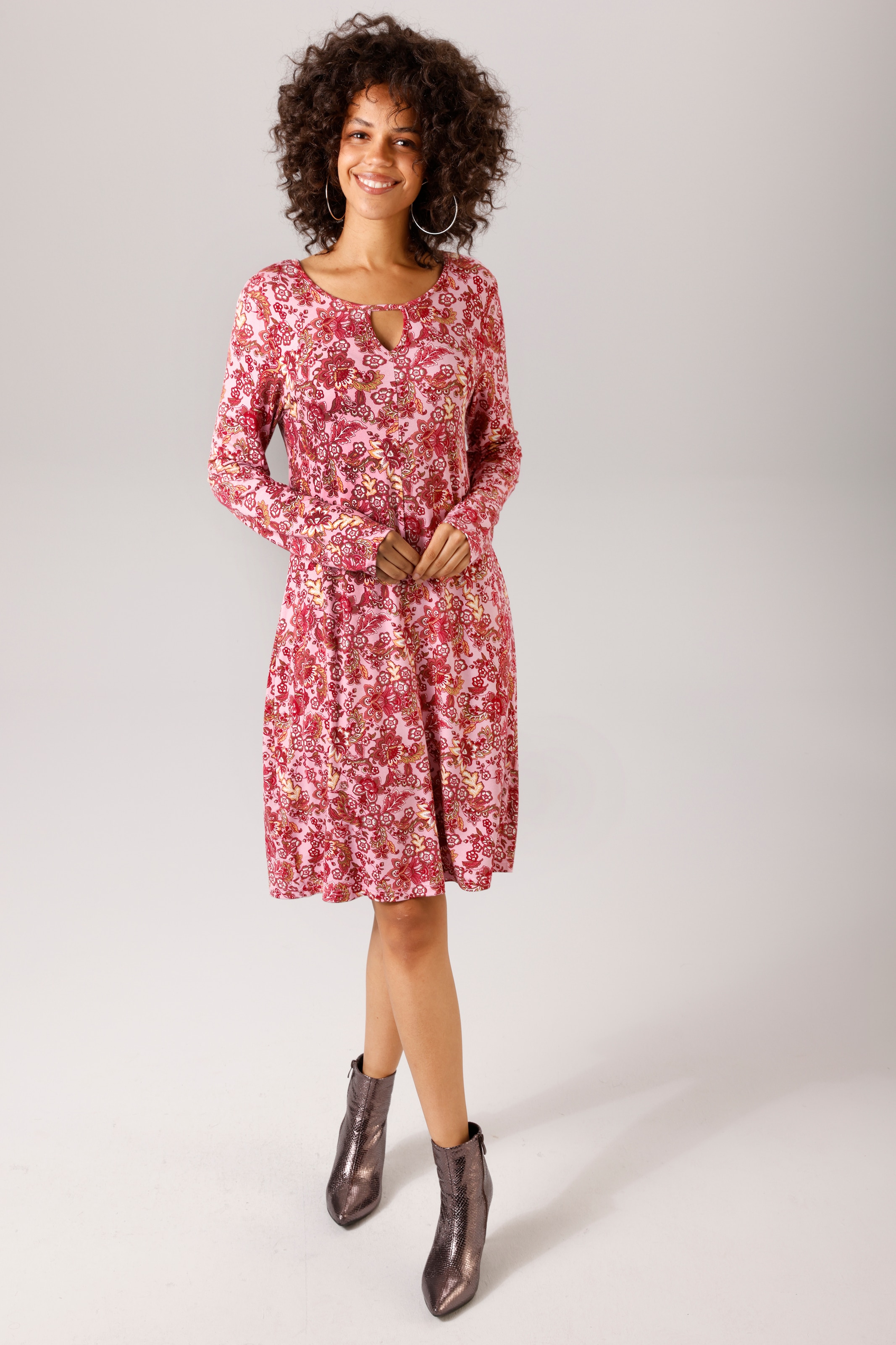 Aniston CASUAL A-Linien-Kleid mit farbenfrohen Blumendruck - jedes Teil ein Unikat - NEUE KOLLEKTION