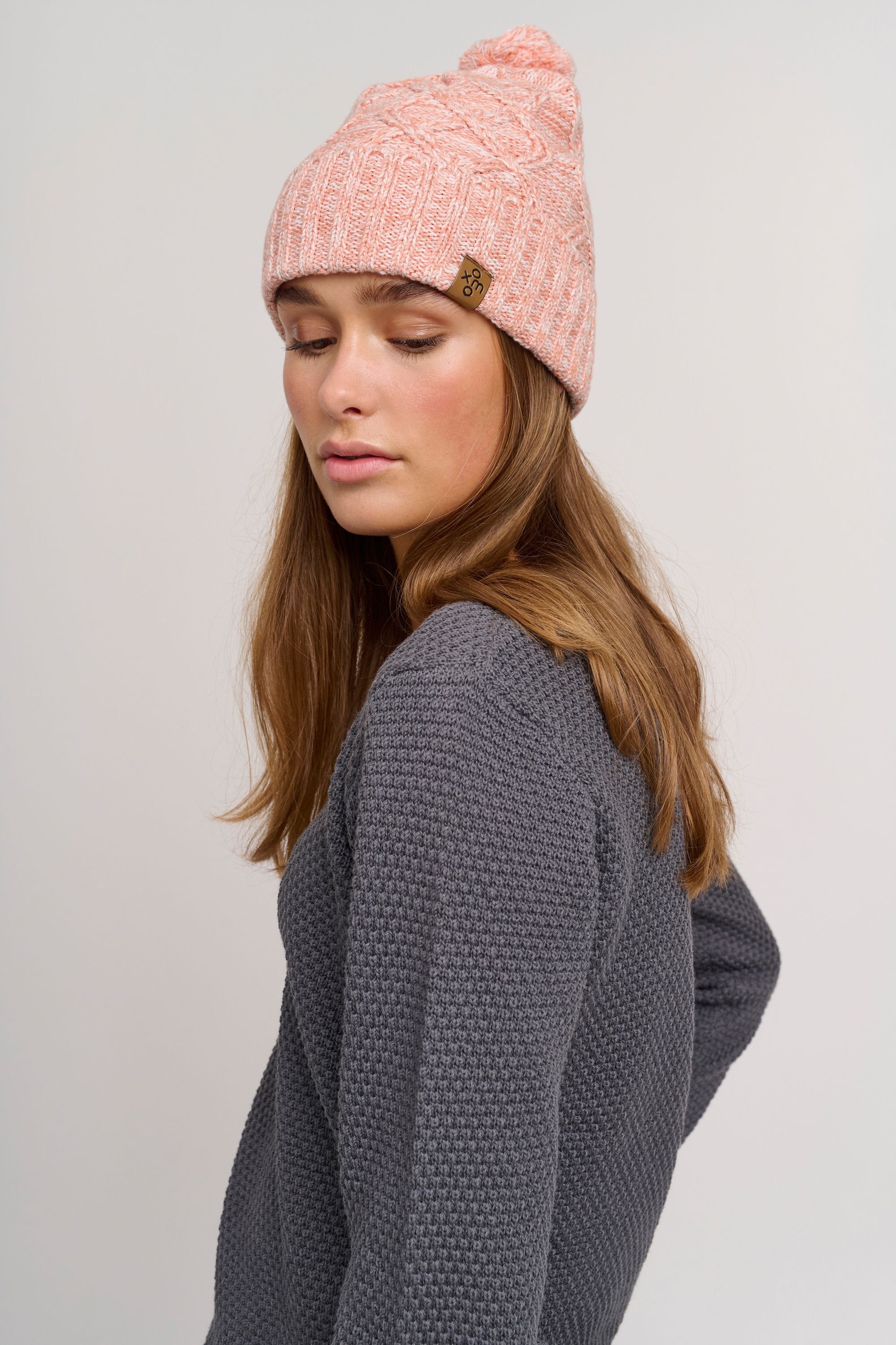 Strickmütze OXMO "Strickmºtze OXPom", Damen, rosa (powd ro m), 100% Baumwolle CO., Mützen Strickmütze 3