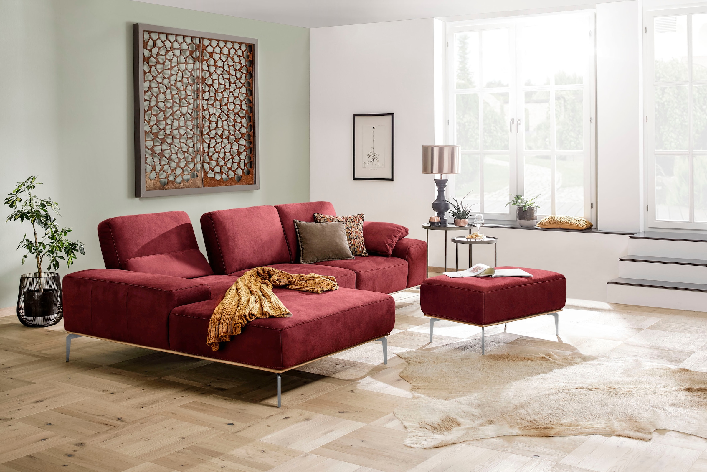 W.SCHILLIG Polsterhocker »run«, mit elegantem Holzsockel, Füße in Chrom glänzend, Breite 75 cm