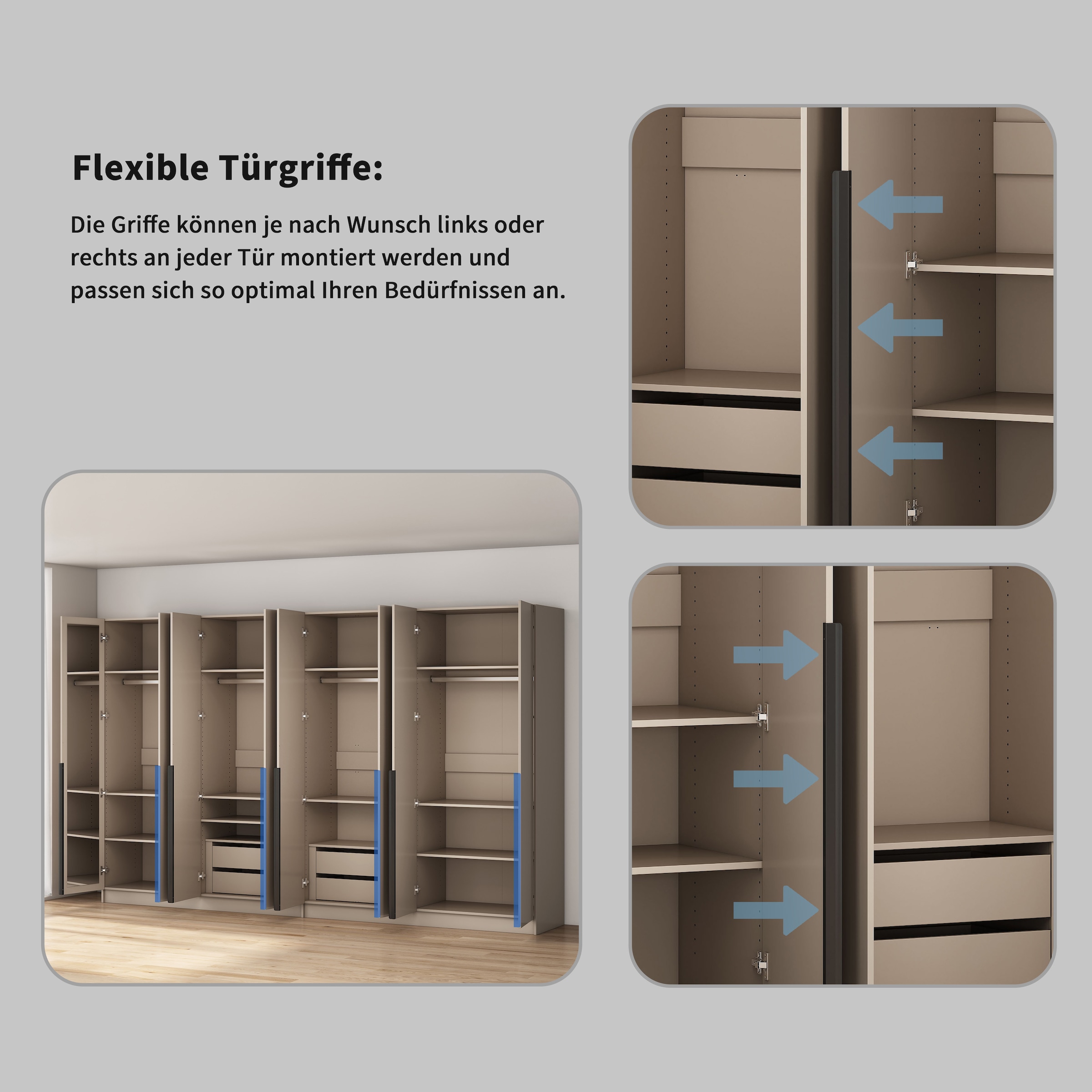 OTTO home Kleiderschrank »Annor Schlafzimmerschrank Breite 323 cm hochglanz Schrank Garderobe« Drehtürenschrank mit perfekter Innenausstattung - elegante Türgriffe