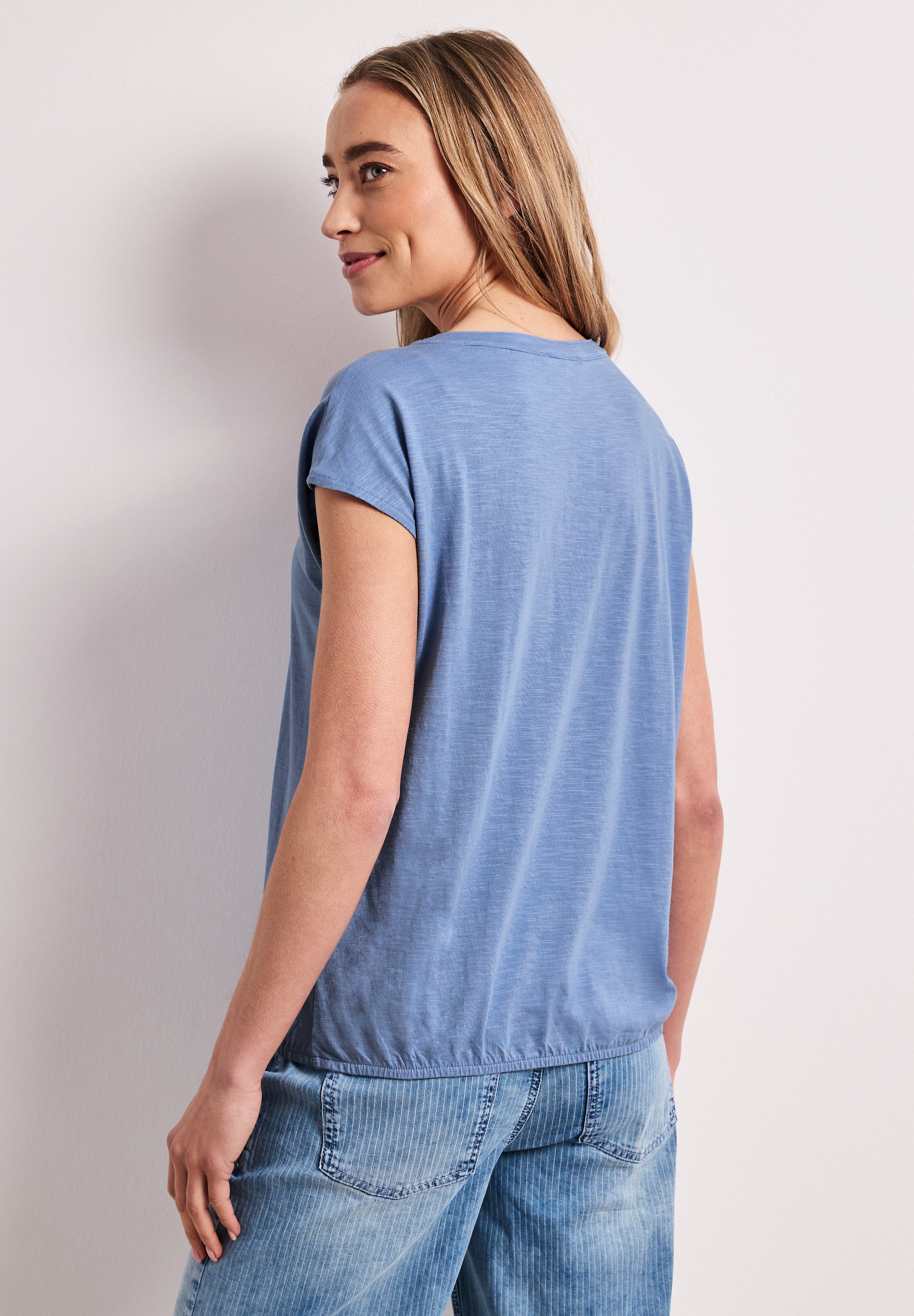 STREET ONE Shirttop Sommershirt mit Split Neck