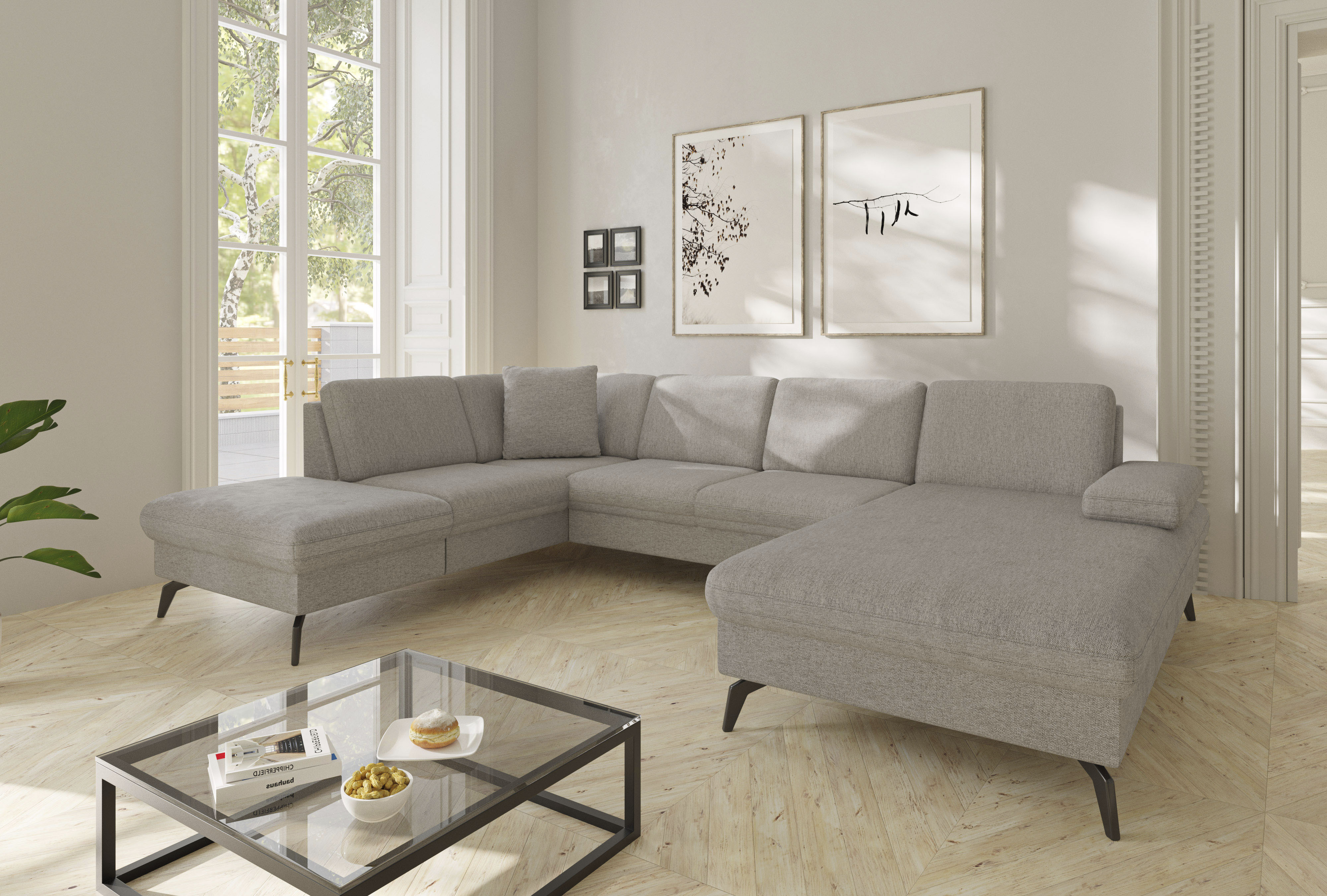 sit&more Wohnlandschaft "Morris Jubi U-Form, B: 300 cm, Armteilverstellung" optional mit Bettfunktion, 1 Zierkissen, komfortable Sitzhöhe 44 cm