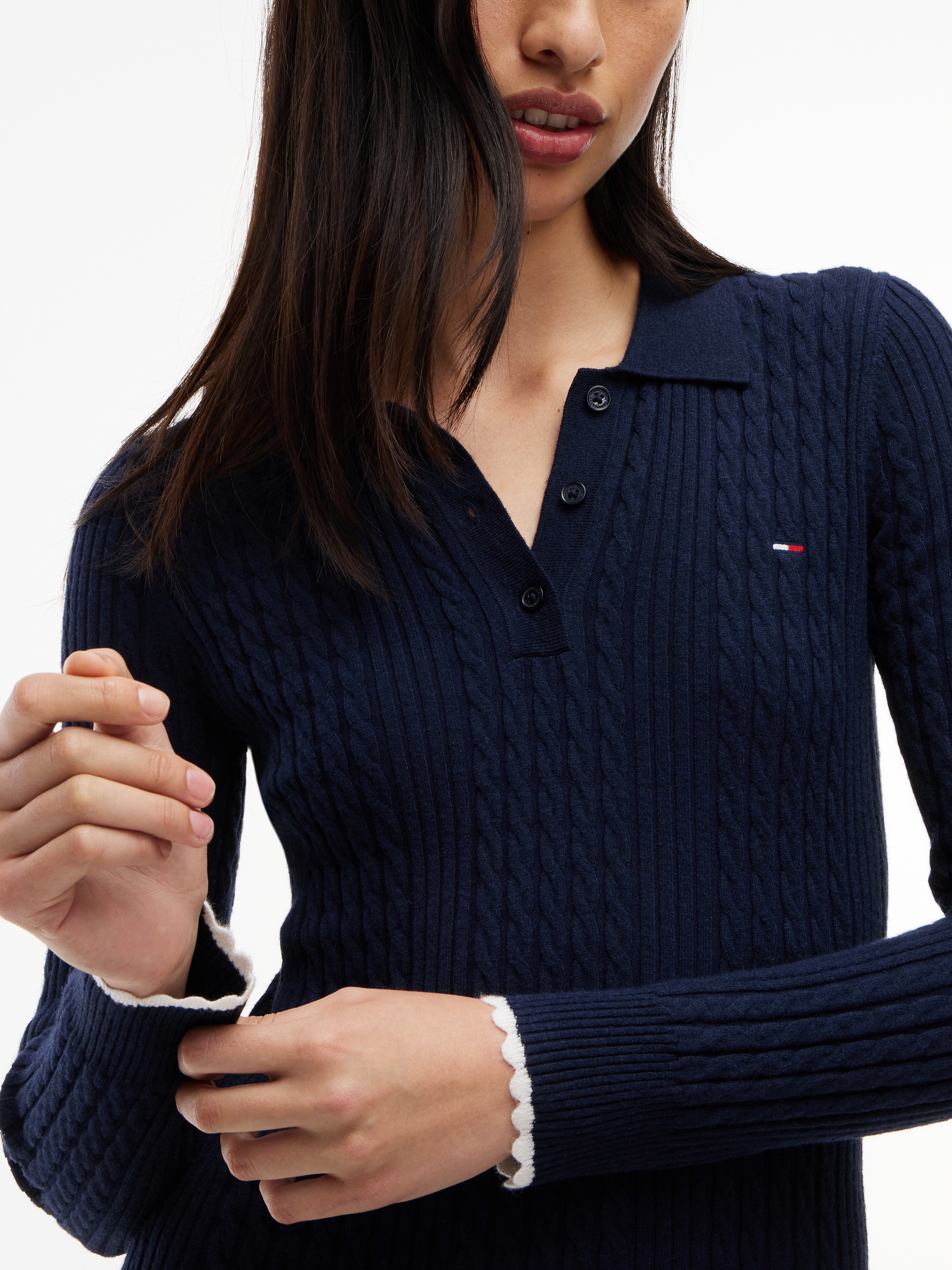 Tommy Jeans Strickkleid »TJW CABLE POLO MINI DRESS EXT« Viskosemischung, mit Zopfmuster