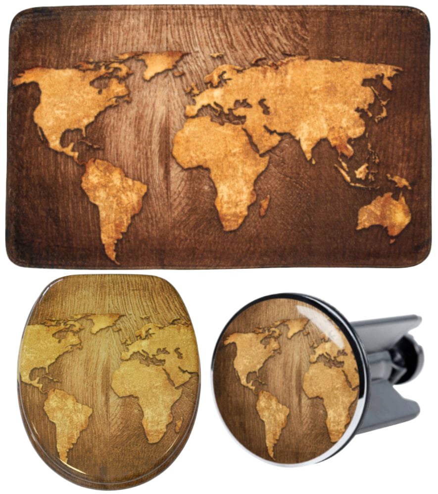 Sanilo Badaccessoire-Set "World Map" bestehend aus WC-Sitz, Badteppich und günstig online kaufen