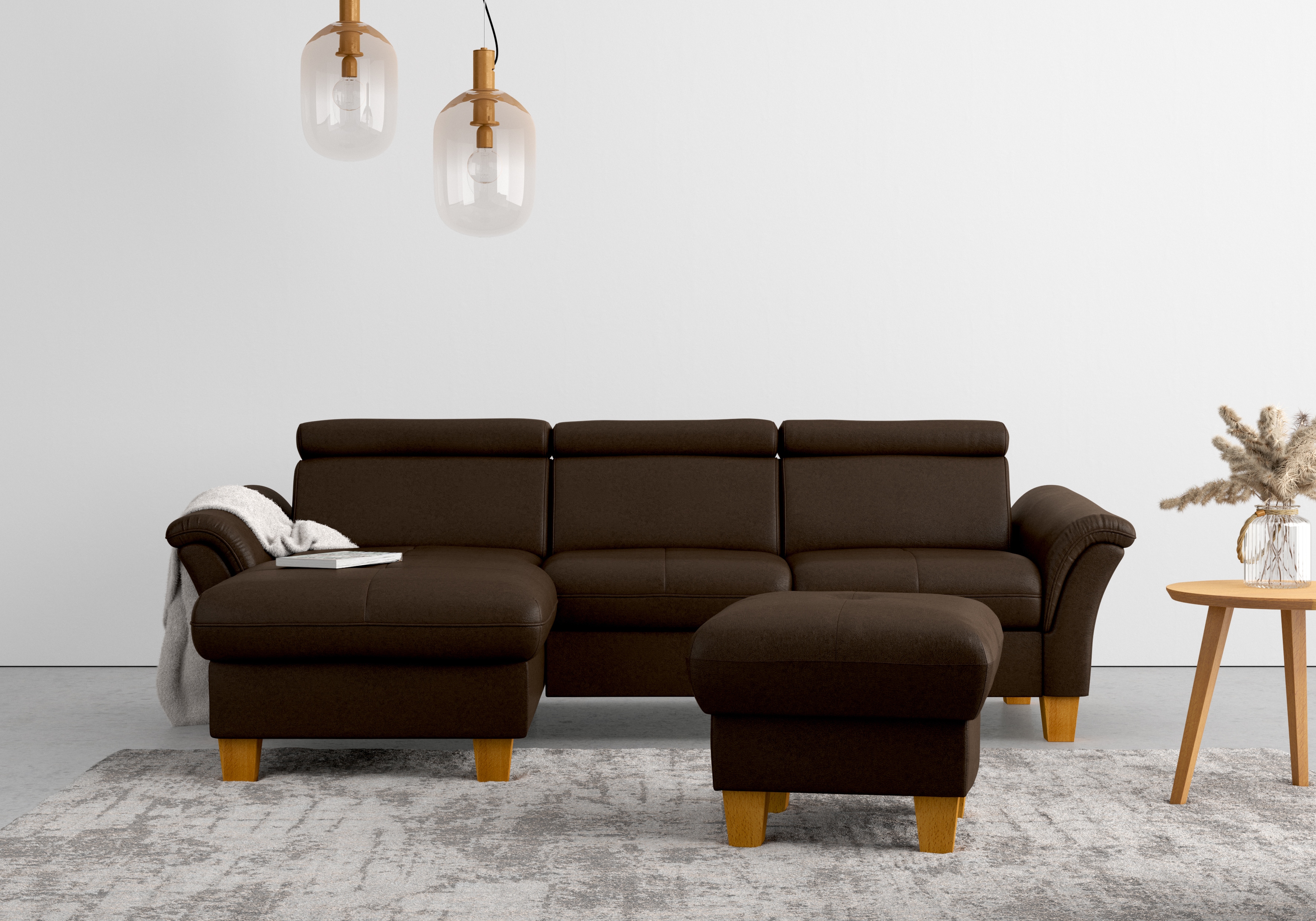 OTTO home Ecksofa "Lindgren L-Form" wahlweise mit Bett mit klappbaren Rollen, Kasten und Kopfverstellung
