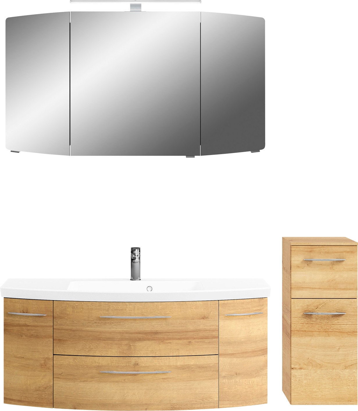 Saphir Badmöbel-Set »Cassca Sprint 3-teilig Mineralmarmor-Waschtisch mit LED-Spiegelschrank«, (4 St.), Unterschrank, inkl. Türdämpfer, 6 Türen, 3 Schubladen
