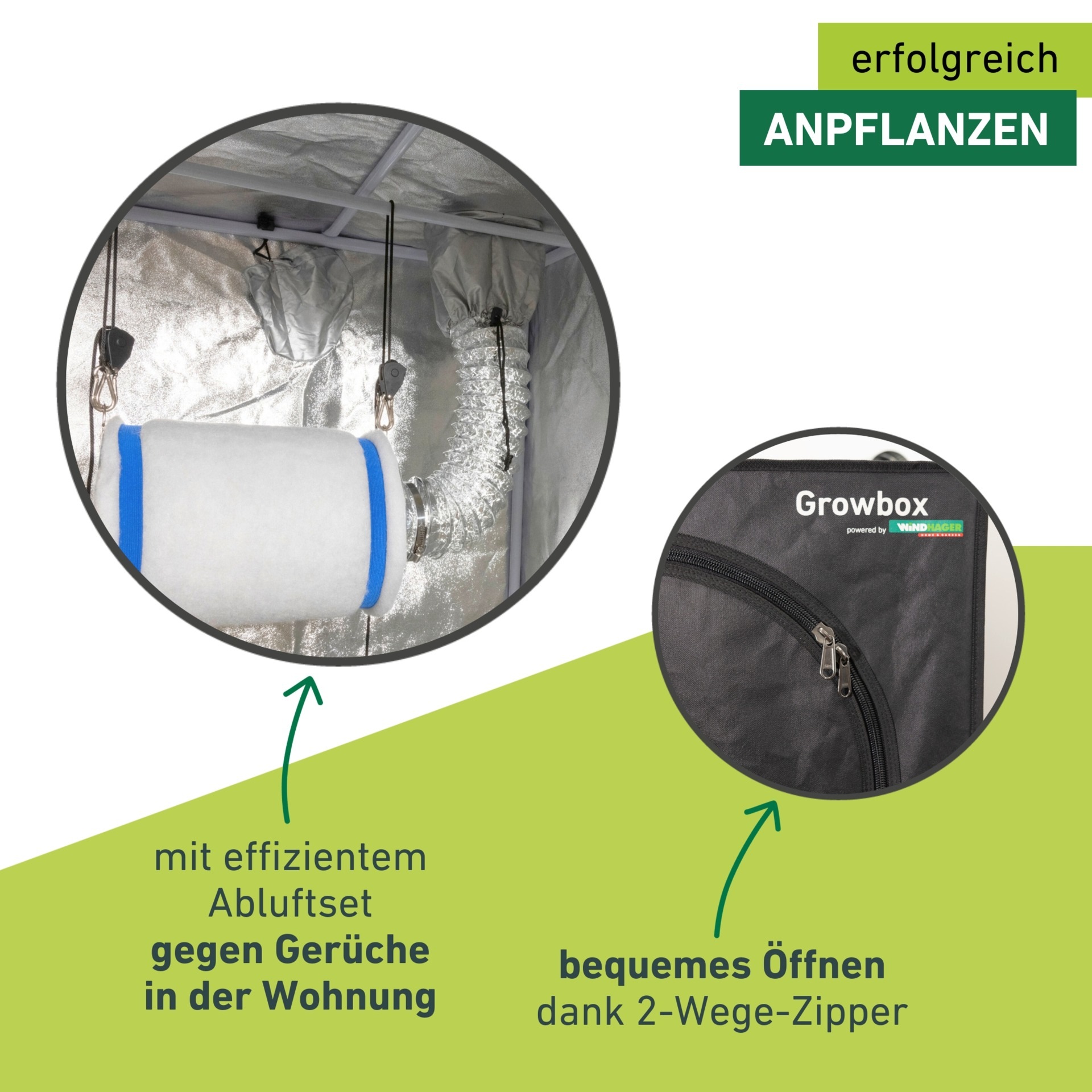 Windhager Gewächshaus »Indoor, Growbox komplettes Starterset« Zuchtzelt für Pflanzen, Anbaufläche 0,64 m², 80 x 80 x 160 cm, schwarz