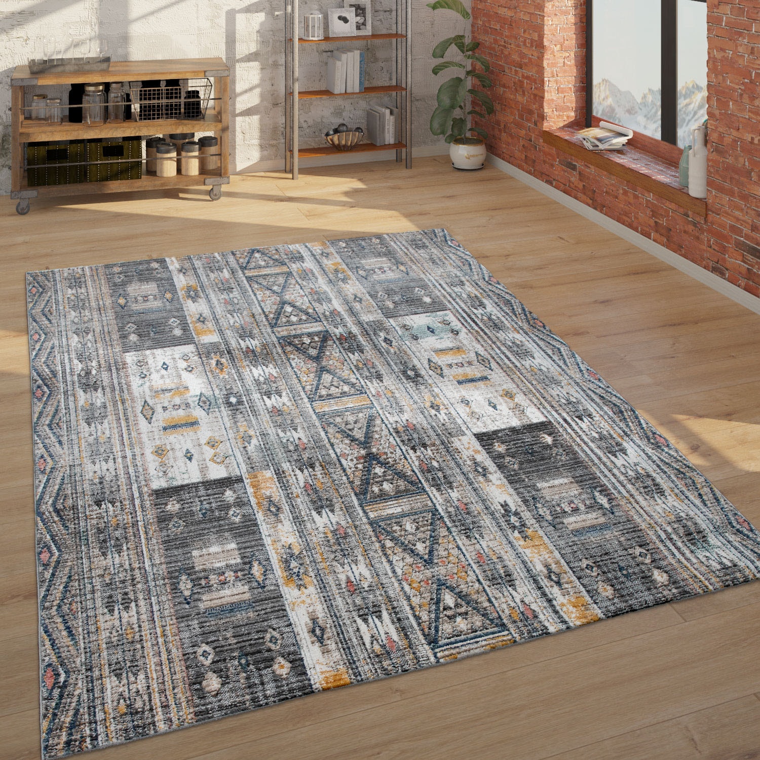 Paco Home Teppich »Harnuba 758«, rechteckig, 9 mm Höhe, Kurzflor, modernes Ethno Design, verwaschene Optik, Wohnzimmer