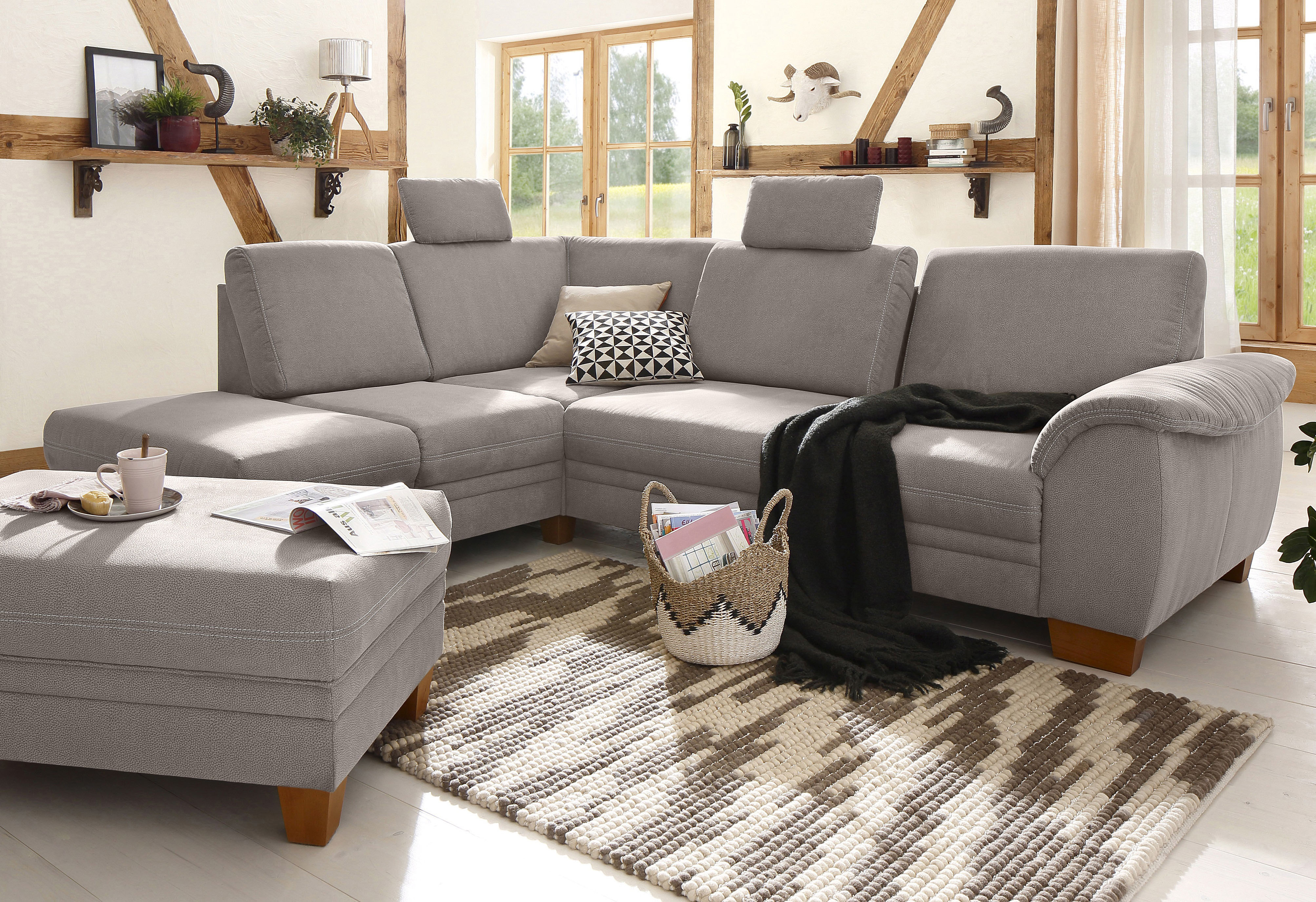 OTTO home Ecksofa "Husum L-Form" mit Sitztiefenverstellung, Federkern-Polsterung und Kontrastnaht