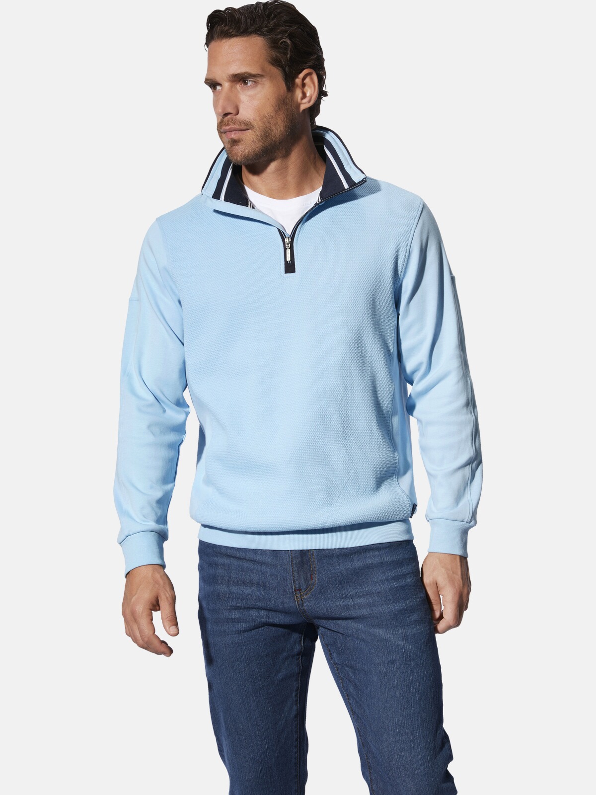 Sweat-shirt Homme BABISTA TARON - 100% Coton Brossé - Col Polo à Boutons - Rayures Élégantes