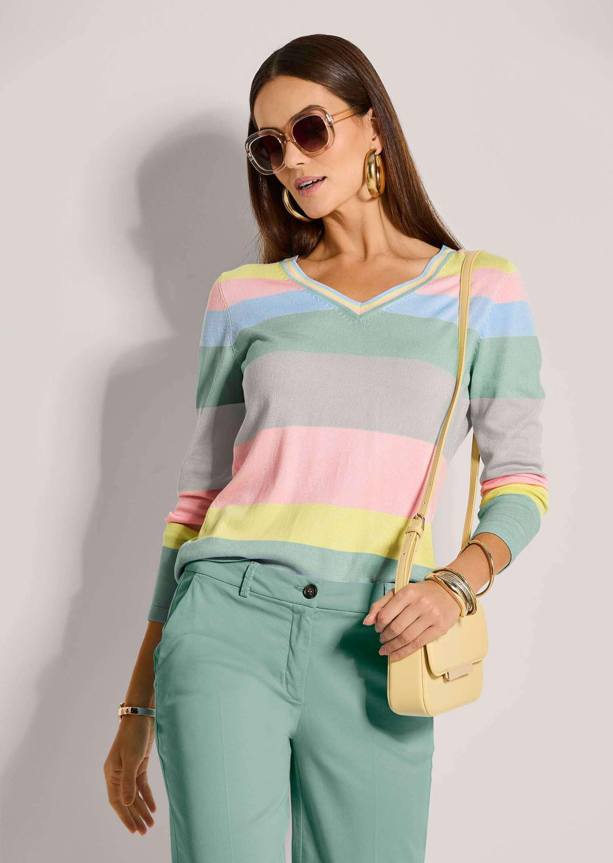 MADELEINE Longpullover »Pullover V-Pullover mit langen Ärmeln«