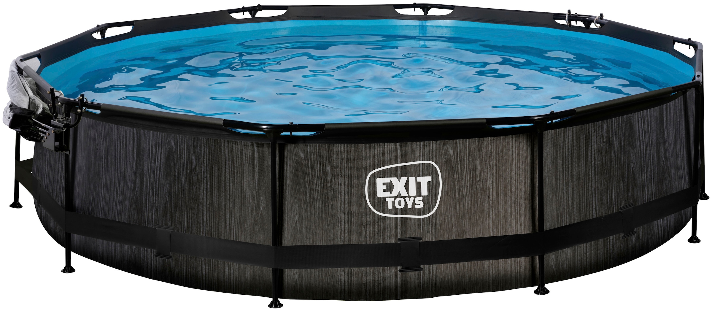 EXIT Framepool »Black Wood Pool ø360x76cm«, mit Filterpumpe und Abdeckung - schwarz