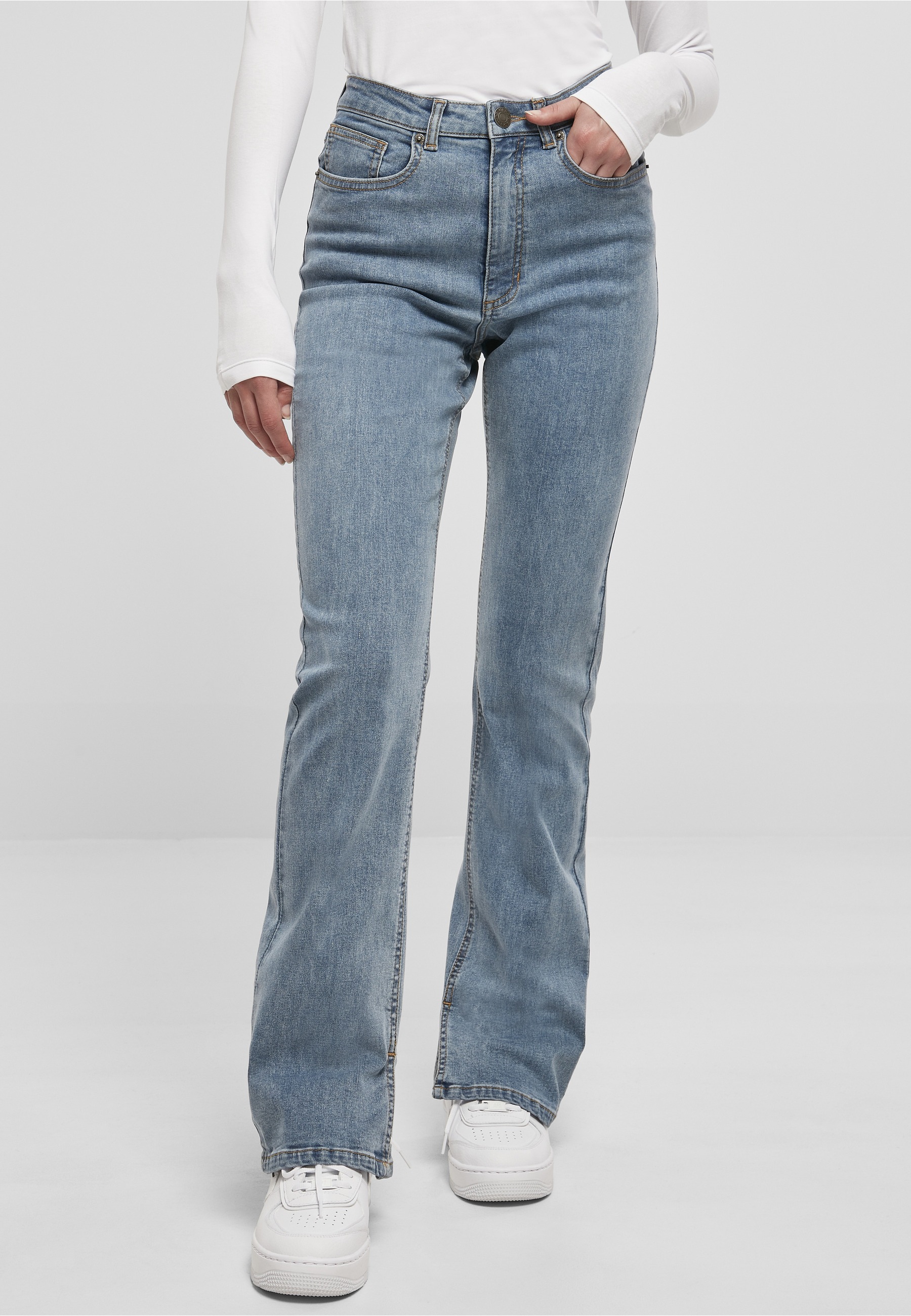 URBAN CLASSICS Bequeme Jeans »Urban Classics Damen Ladies Highwaist Straight Slit Denim Pants« 1 Stk.