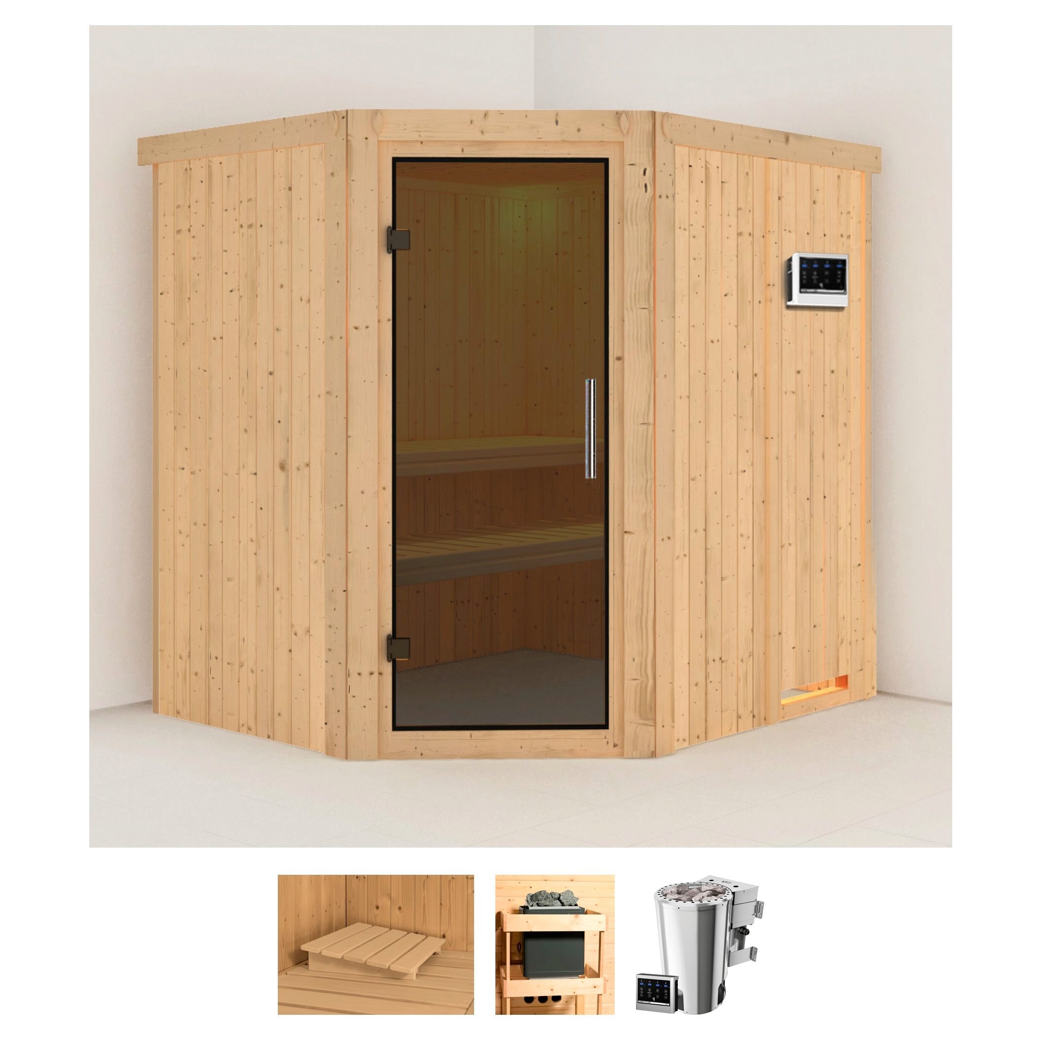 Karibu Sauna "Laila" Set, Ofen 3,6 kW Bio-Ofen externe Strg. easy