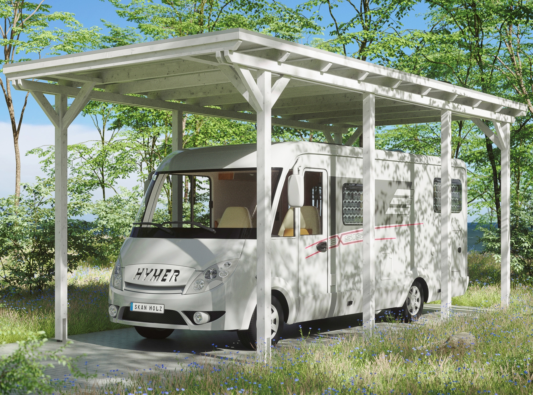 Skanholz Einzelcarport "Caravan-Emsland" Leimholz 341 cm weiß