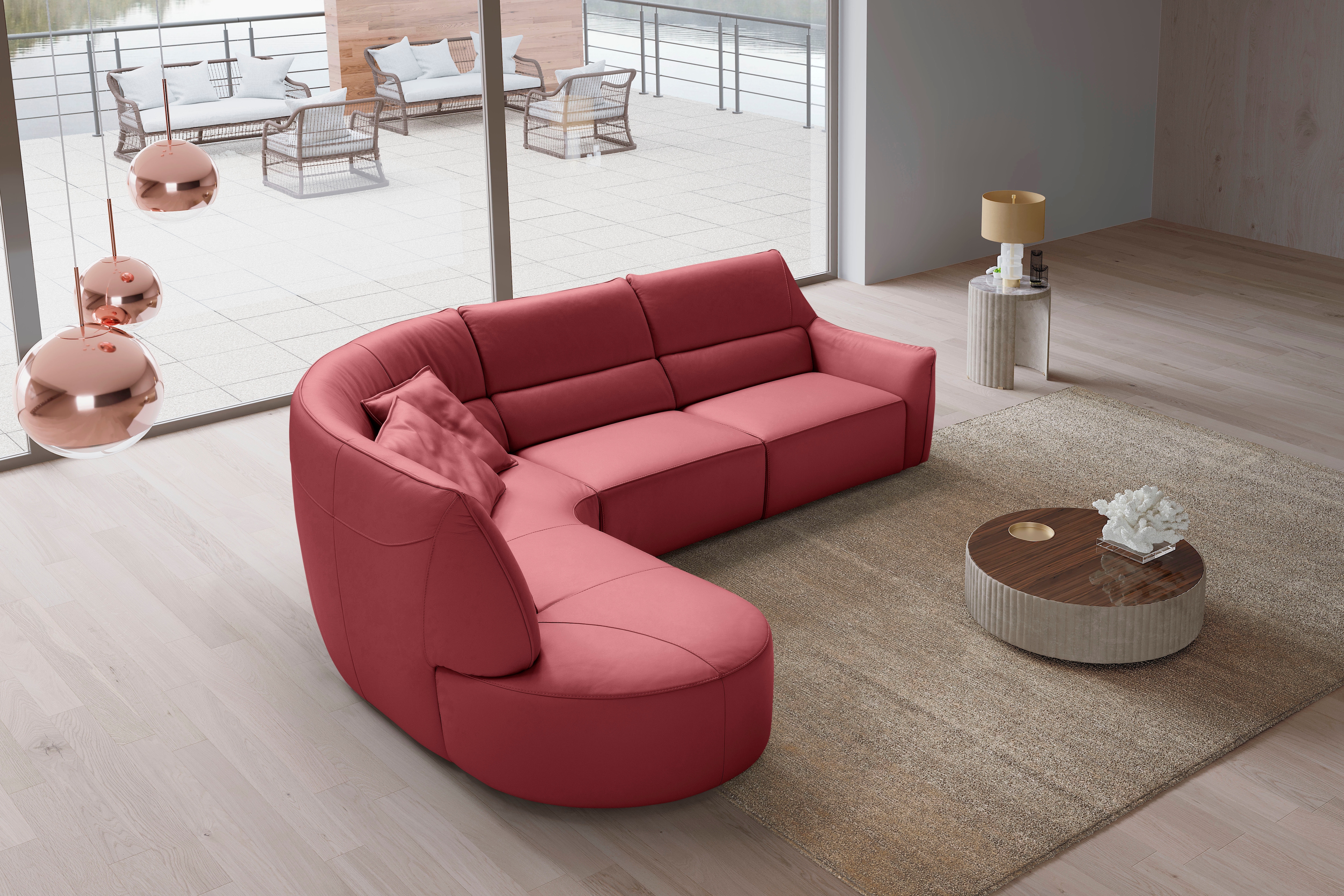 Egoitaliano Ecksofa "Puffy, extravagant & edel, Retro Designsofa, hoher Sitzkomfort, L-Form" mit Ottomane, wahlweise mit und ohne elektrischer Relaxfunktion
