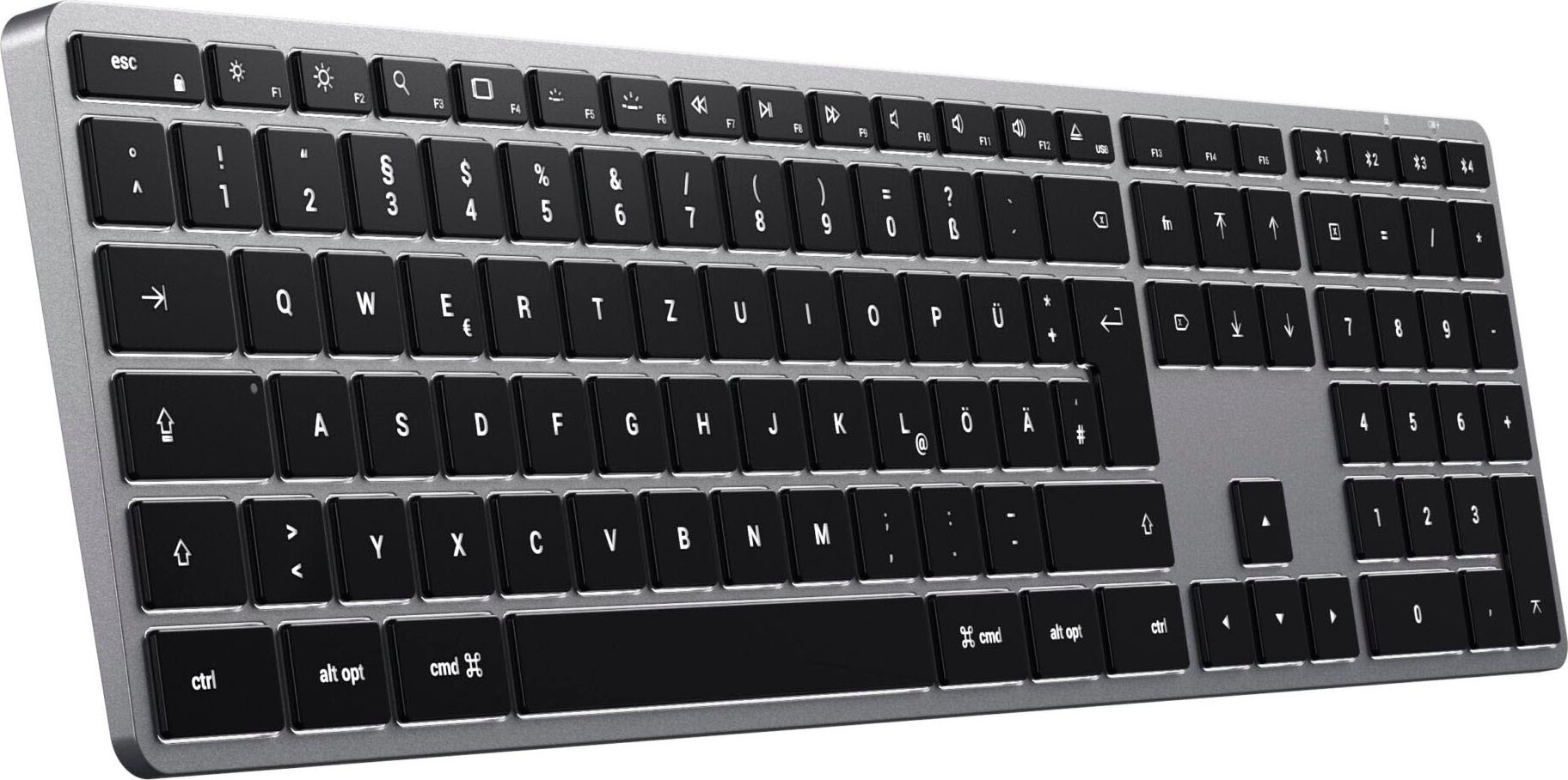 Satechi Tastatur »Slim X3 Bluetooth Keyboard-DE (German)«, (Funktionstasten-Multimedia-Tasten-USB-Anschluss-Ziffernblock)