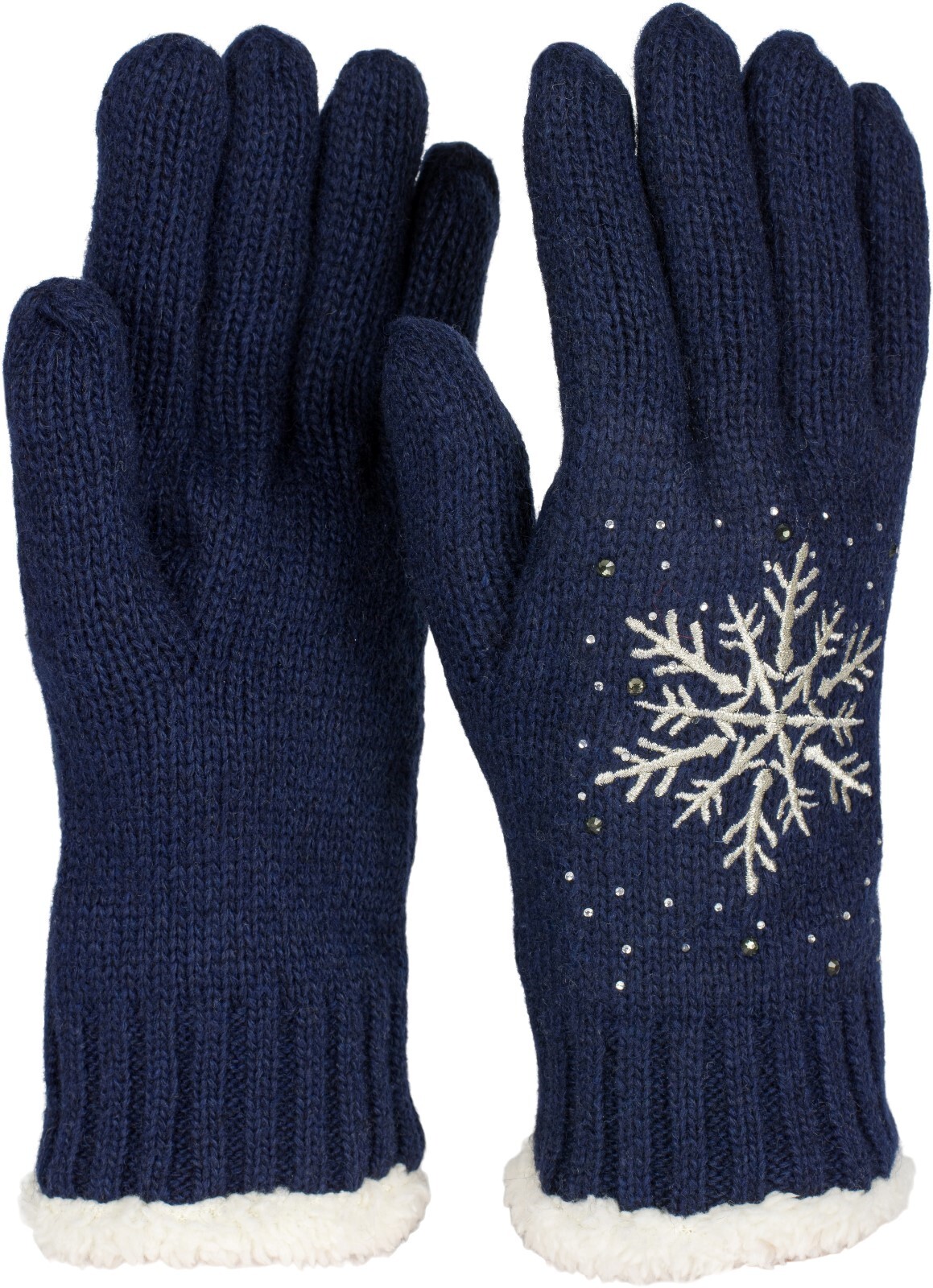 styleBREAKER Strickhandschuhe "Strickhandschuhe mit Schneeflocke, Strass und Fleece" 1 Stk.