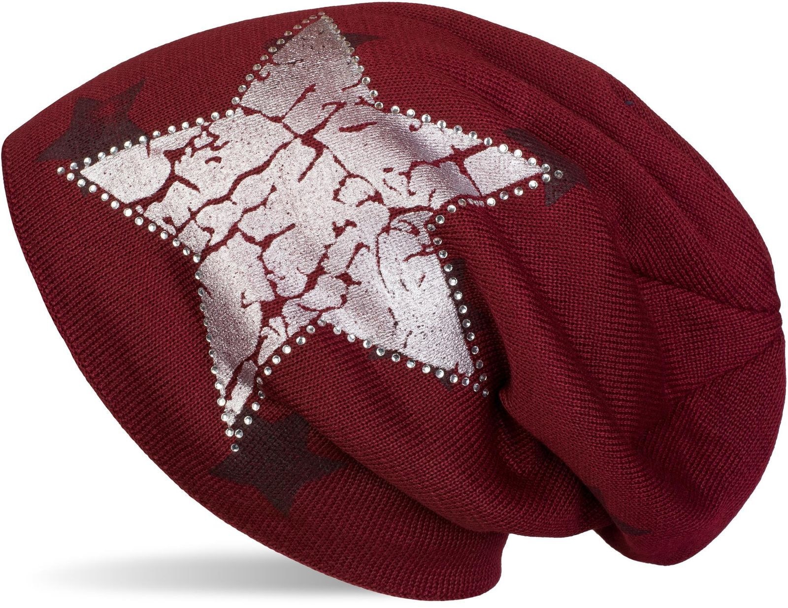 styleBREAKER Strickmütze "Feinstrick Beanie mit Sternen und Strass" 1 Stk.