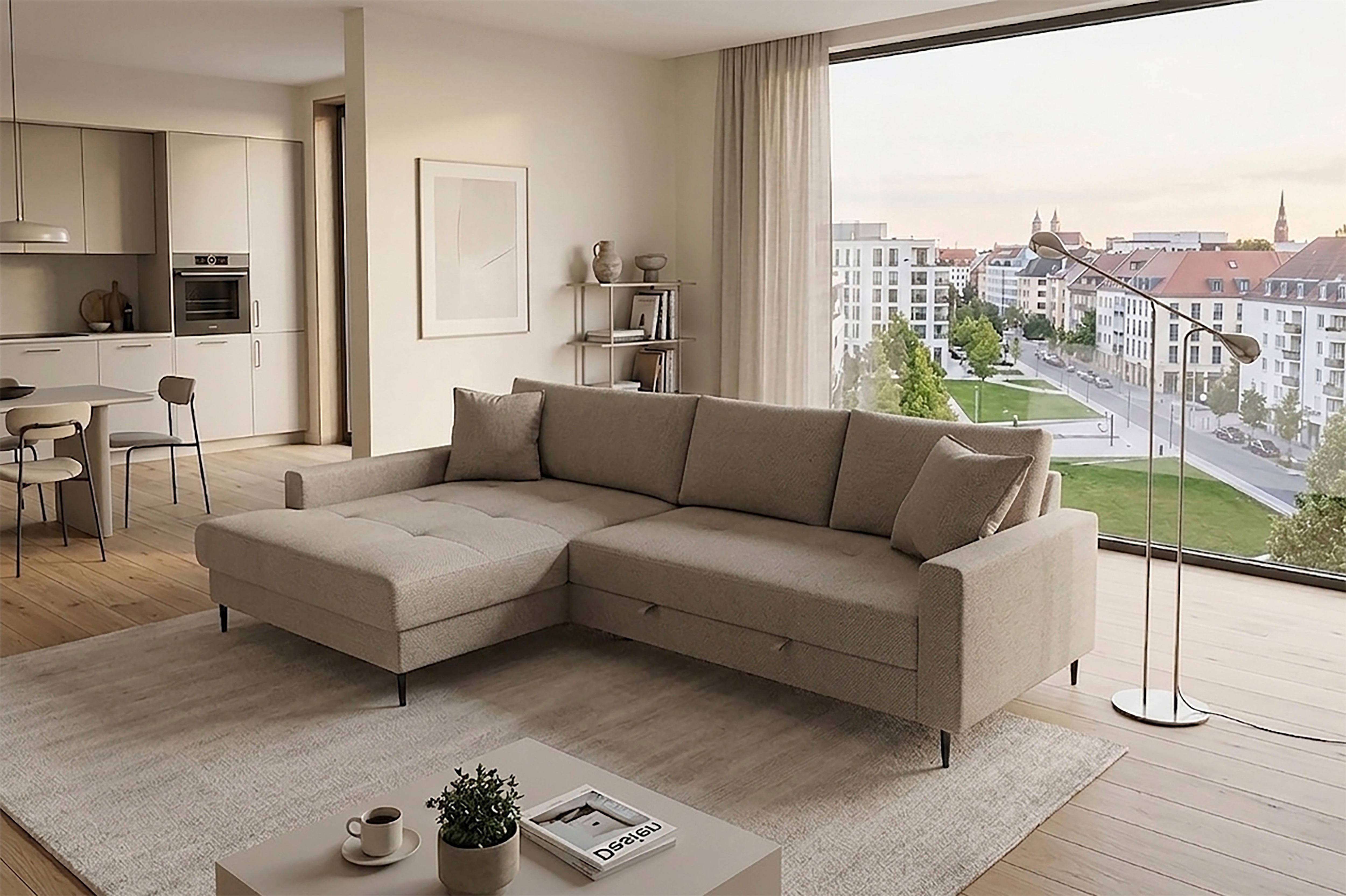 Trends by HG Ecksofa "Summer L-Form, B: 284 cm, Schlaffunktion, 2 Zierkissen" optional mit Kopfstützen, Wellenfederung, frei stellbar