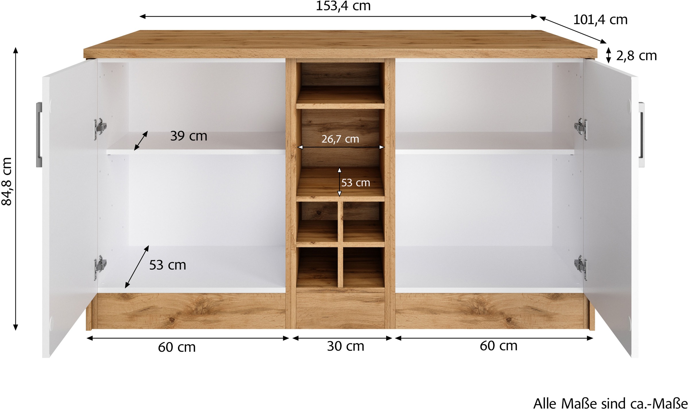 KOCHSTATION Kücheninsel »KS-Toronto«, Breite 153 cm, MDF-Fronten, Flaschenregal