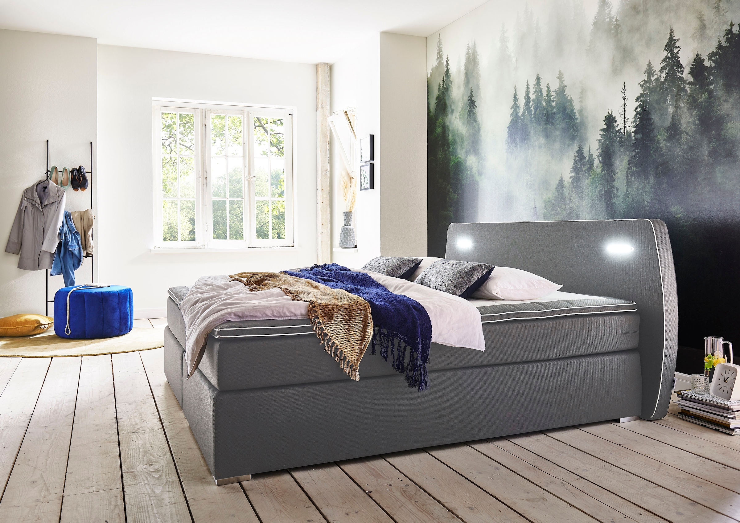 ATLANTIC home collection Boxspringbett "REX LED", inklusive LED-Beleuchtung und Topper