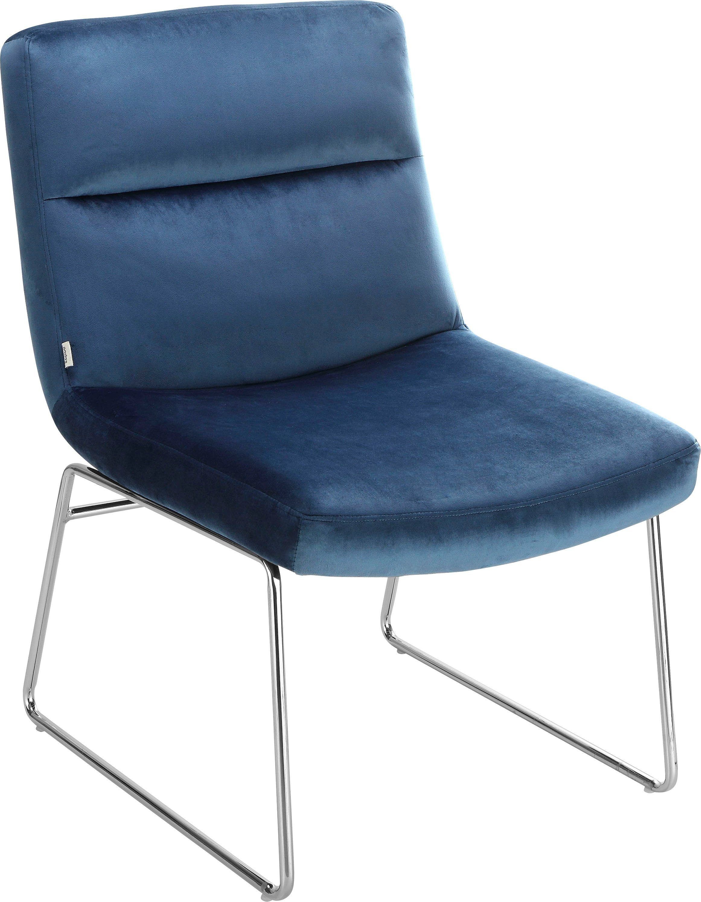 andas Sessel Gil, mit einem schönen chromfarbenen Metallgestell, mit einem pflegeleichten Samtvelours Bezug, in drei unterschiedlichen Farbvarianten, Sitzhöhe 47,5 cm
