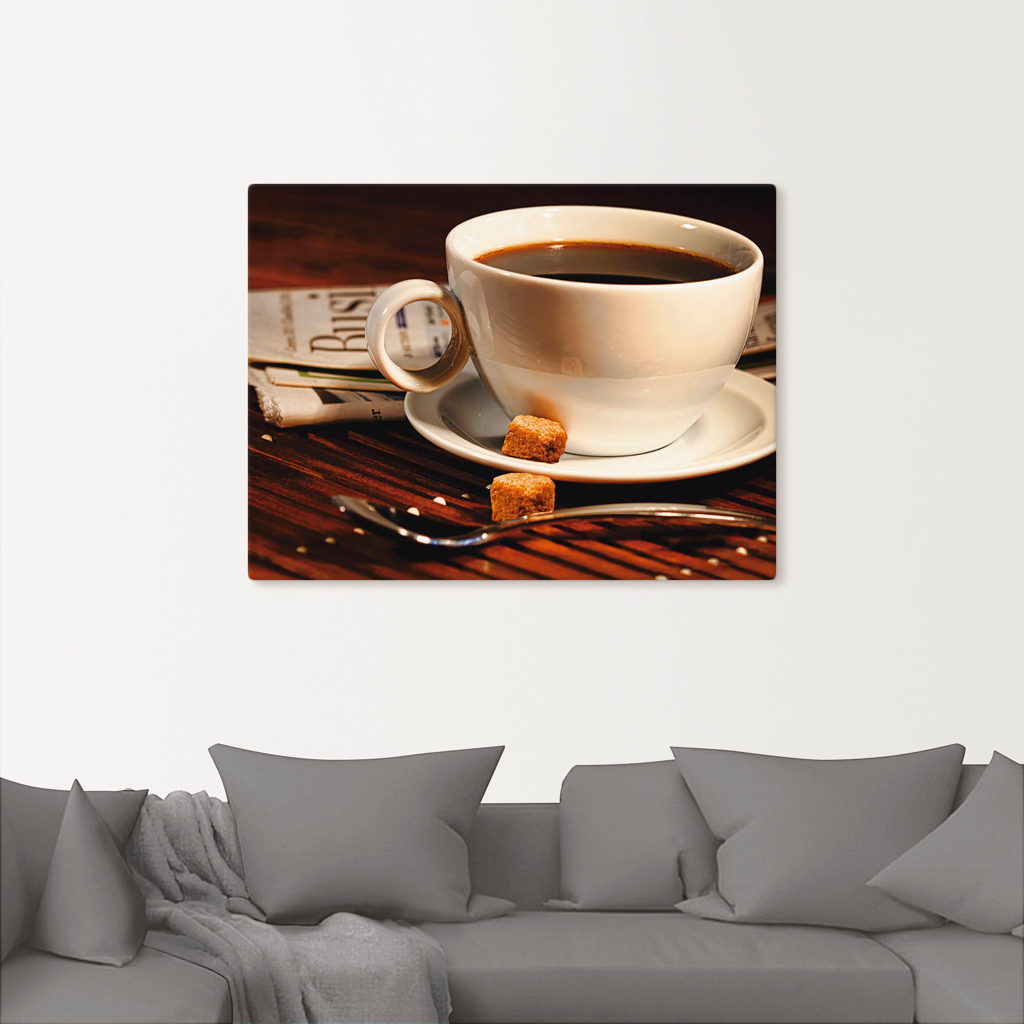 Artland Leinwandbild "Kaffeetasse und Zeitung" Getränke 1 Stk. tlg. auf Hol günstig online kaufen