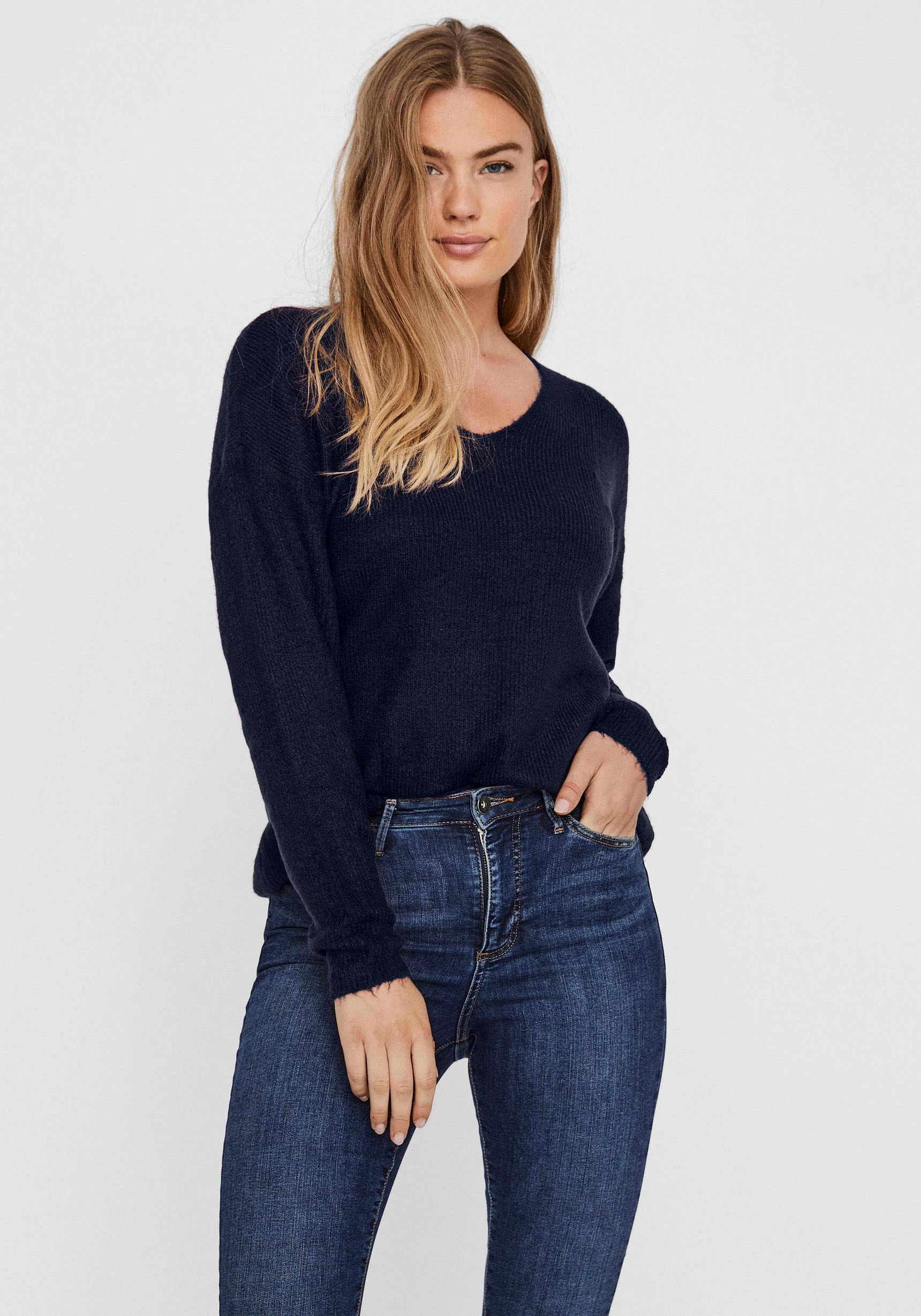 Vero Moda V-Ausschnitt-Pullover "VMCREWLEFILE LS V-NECK BLOUSE NOOS"