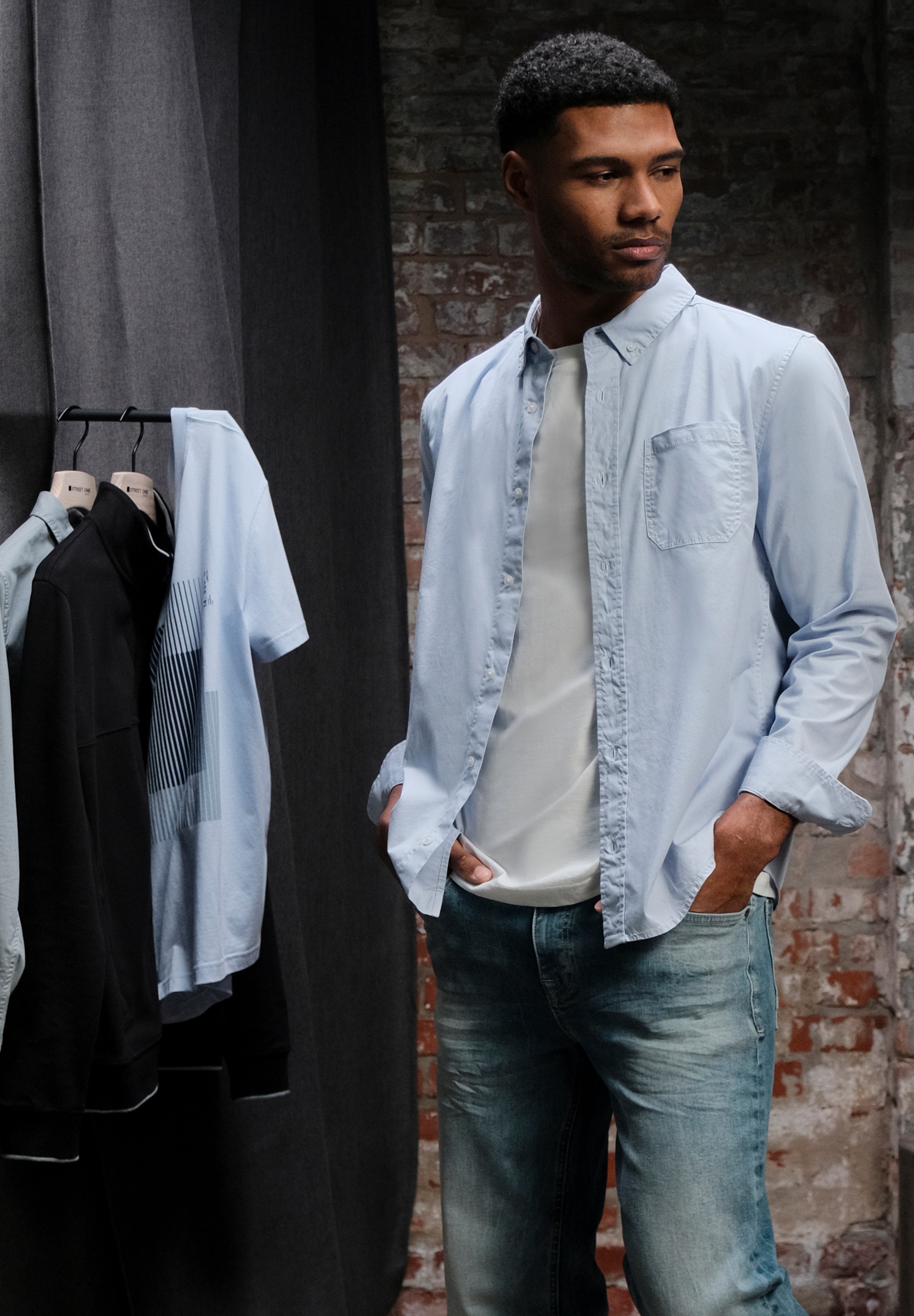 STREET ONE MEN Langarmhemd mit Brusttasche