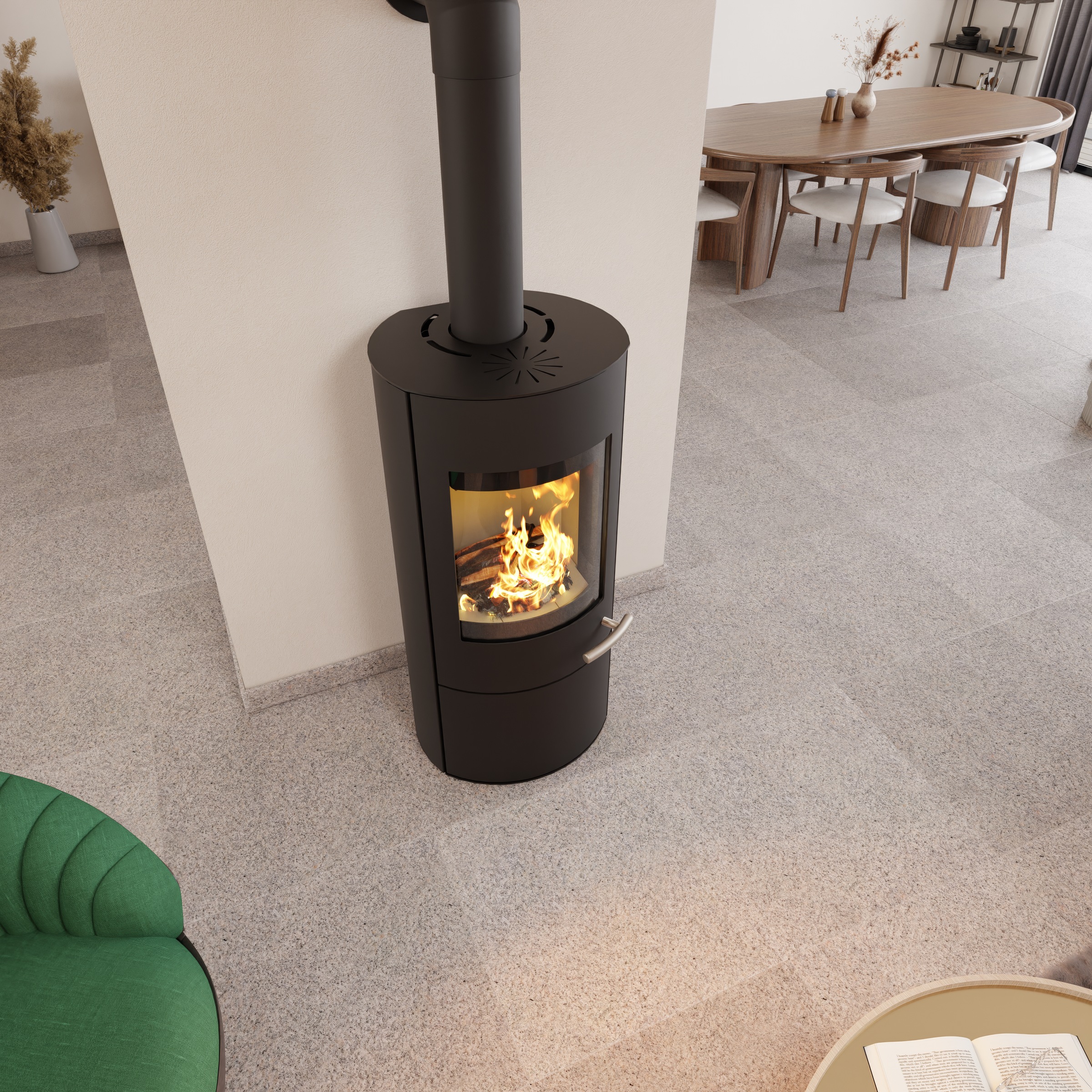 Haas + Sohn Kaminofen »SOLIDO Stahl, tief-schwarz, mit Kochplatte, mit Holzfach und Türe«