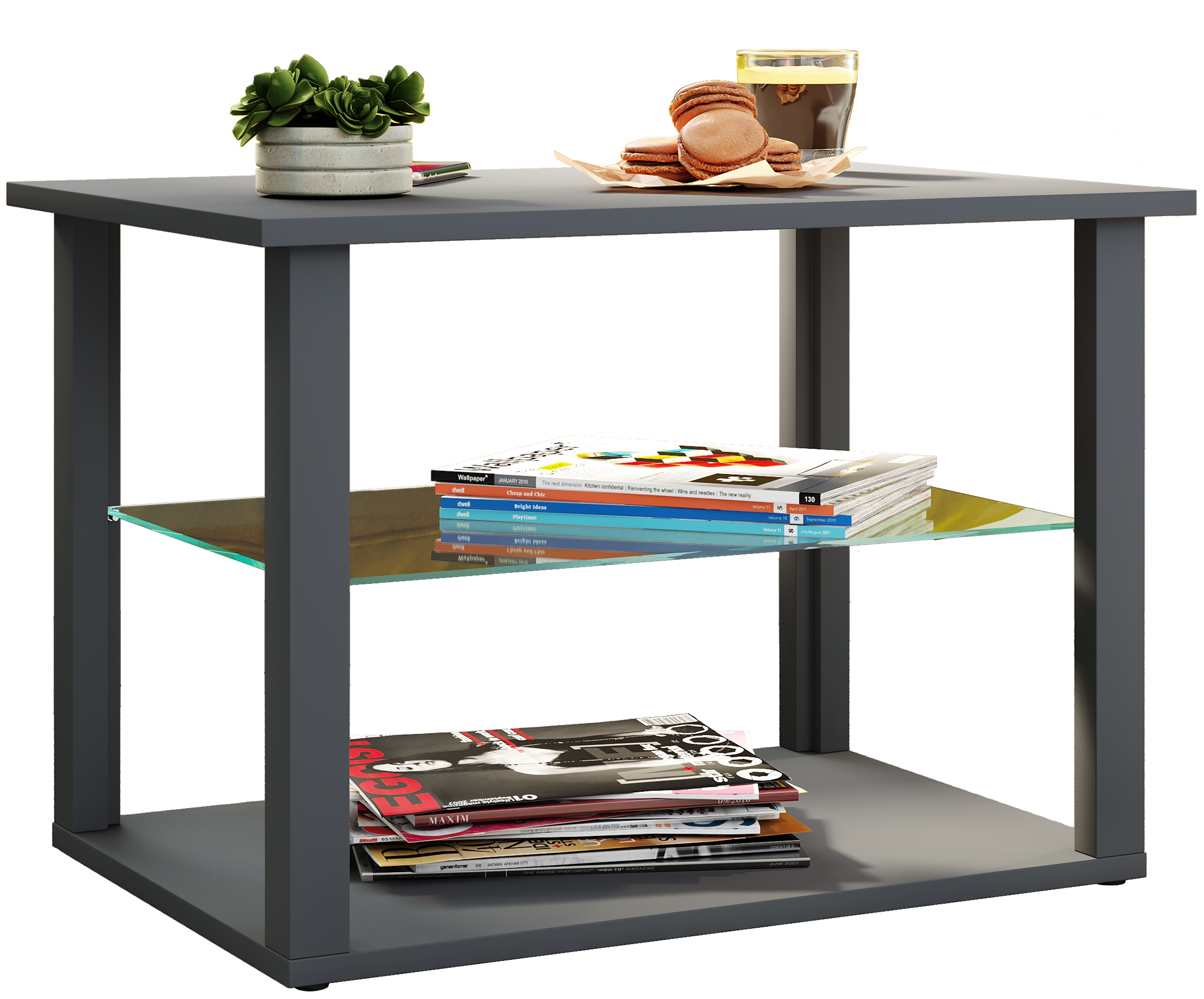 Couchtisch VCM "Holz Sofatisch Couchtisch Glas Tisch Wanilo M", schwarz (anthrazit), B:65cm T:45cm, Tische, Couchtisch