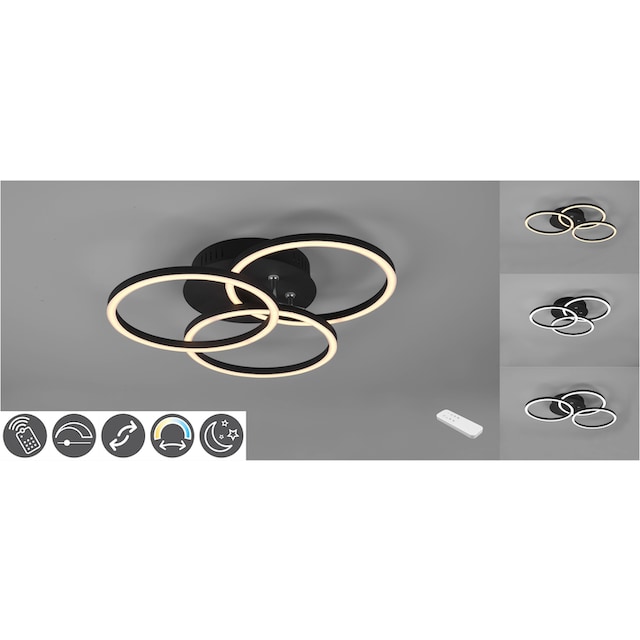 TRIO Leuchten LED Deckenleuchte »Circle«, 1 flammig-flammig, Deckenlampe  schwarz matt mit schwenkbaren Ringen / inkl. Fernbedienung | BAUR