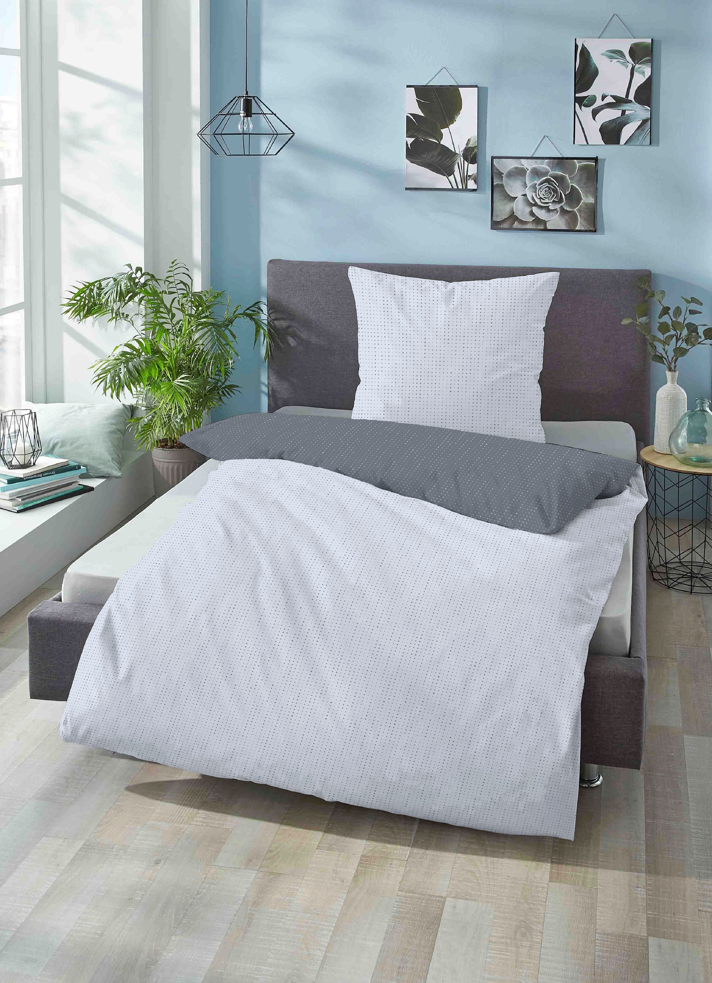 Biberna Wendebettwäsche »Combinate in Gr. 135x200, 155x220 oder 200x200 cm«, Bettwäsche aus Baumwolle, zeitlose Bettwäsche mit Wendeoptik