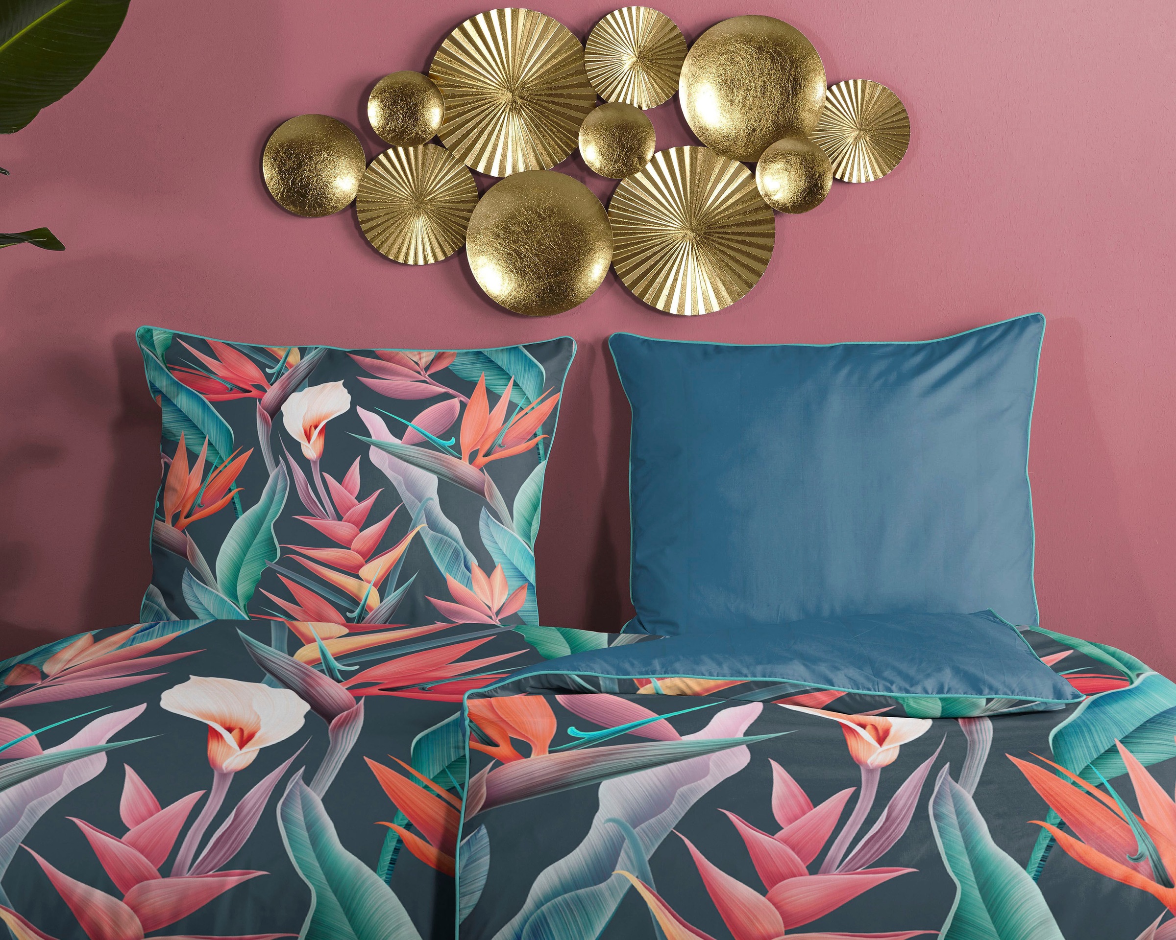 Thumbnail - Descanso Bettwäsche "Chloe" 2 Stk. Baumwolle, Satin, 135x200, Biese, Reißverschluss, Wendeoptik, Blumen